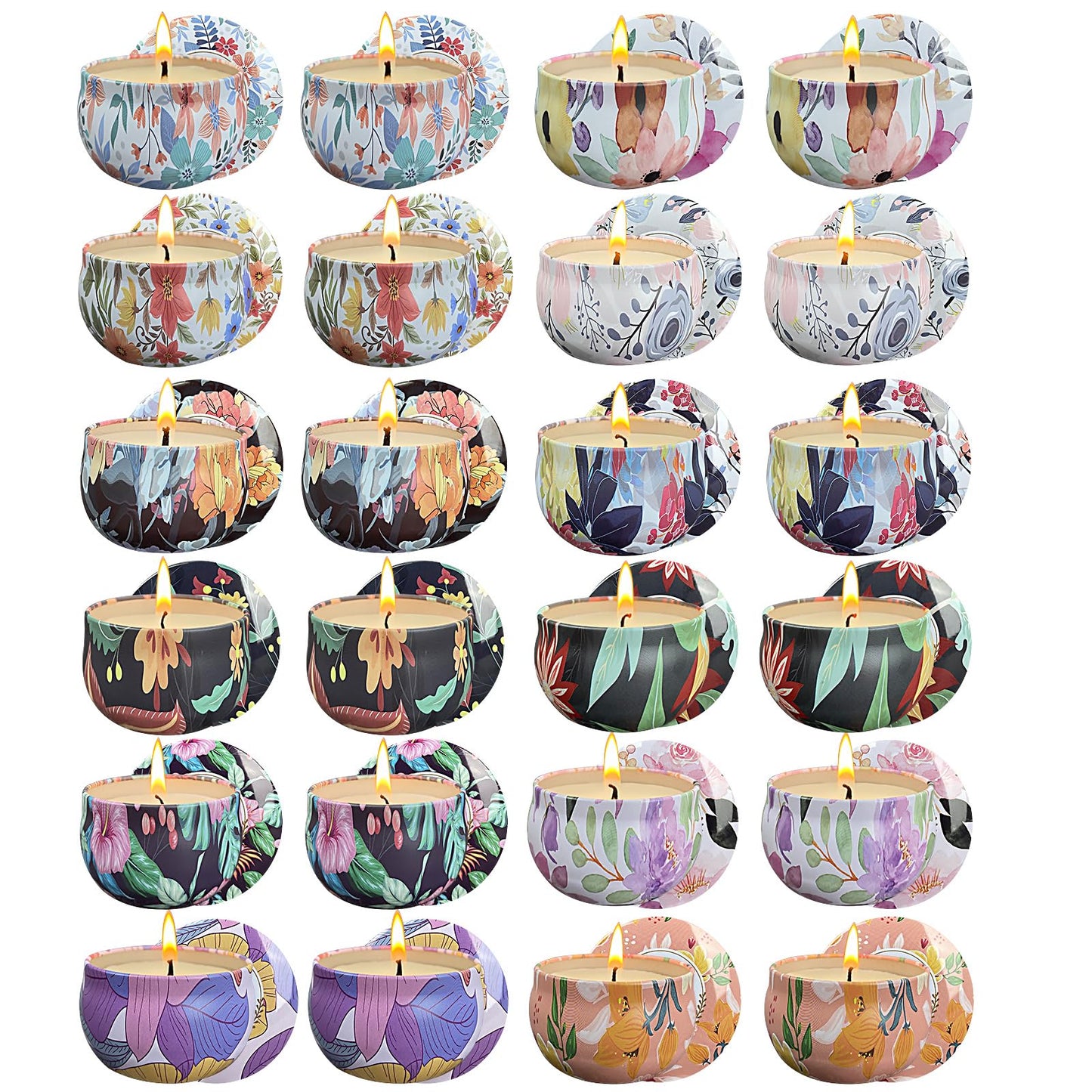 24 Packs Scented Candles Gift Set, Fragrances Candle for Women, 2.5 OZ Portable Jar Candle for for Spa, Yoga, Bath, Aromatherapy, Stress Relief, Floral Pattern