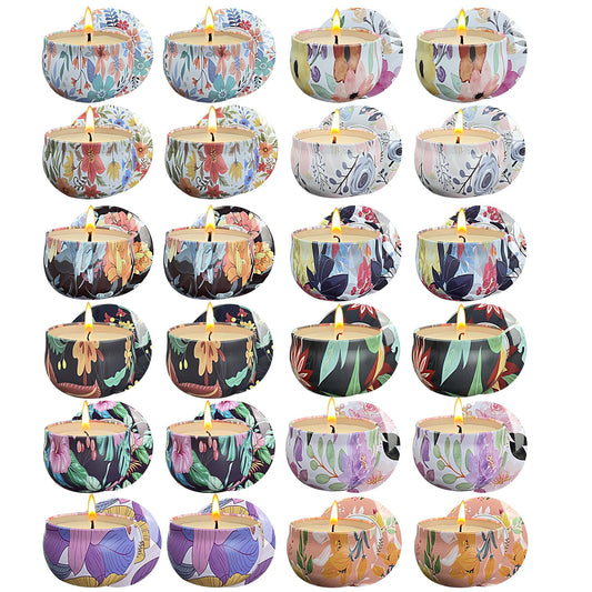 24 Packs Scented Candles Gift Set, Fragrances Candle for Women, 2.5 OZ Portable Jar Candle for for Spa, Yoga, Bath, Aromatherapy, Stress Relief, Floral Pattern