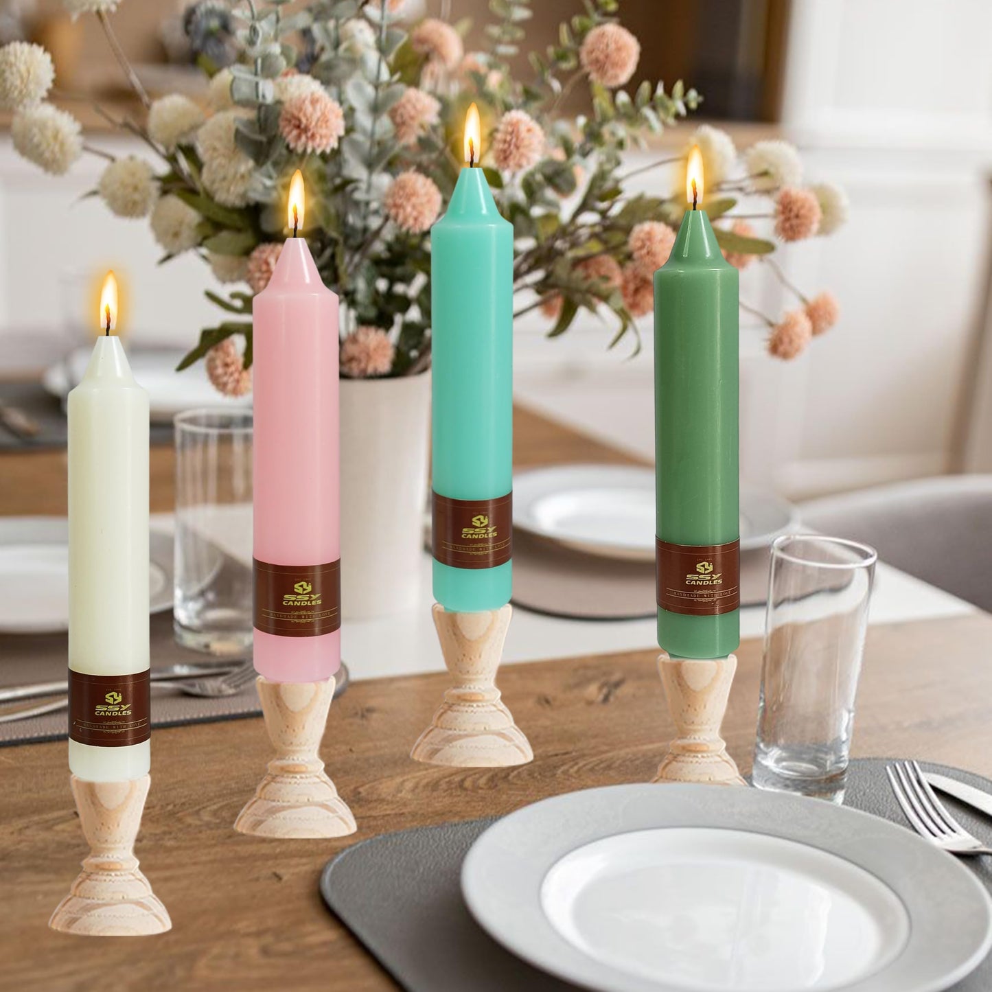 Pastel Candle Short Taper Candle 7 Inch Candlesticks Unscented Dripless Tapered Candle Set for Home Decor Wedding Party Dinner, 4 Pack