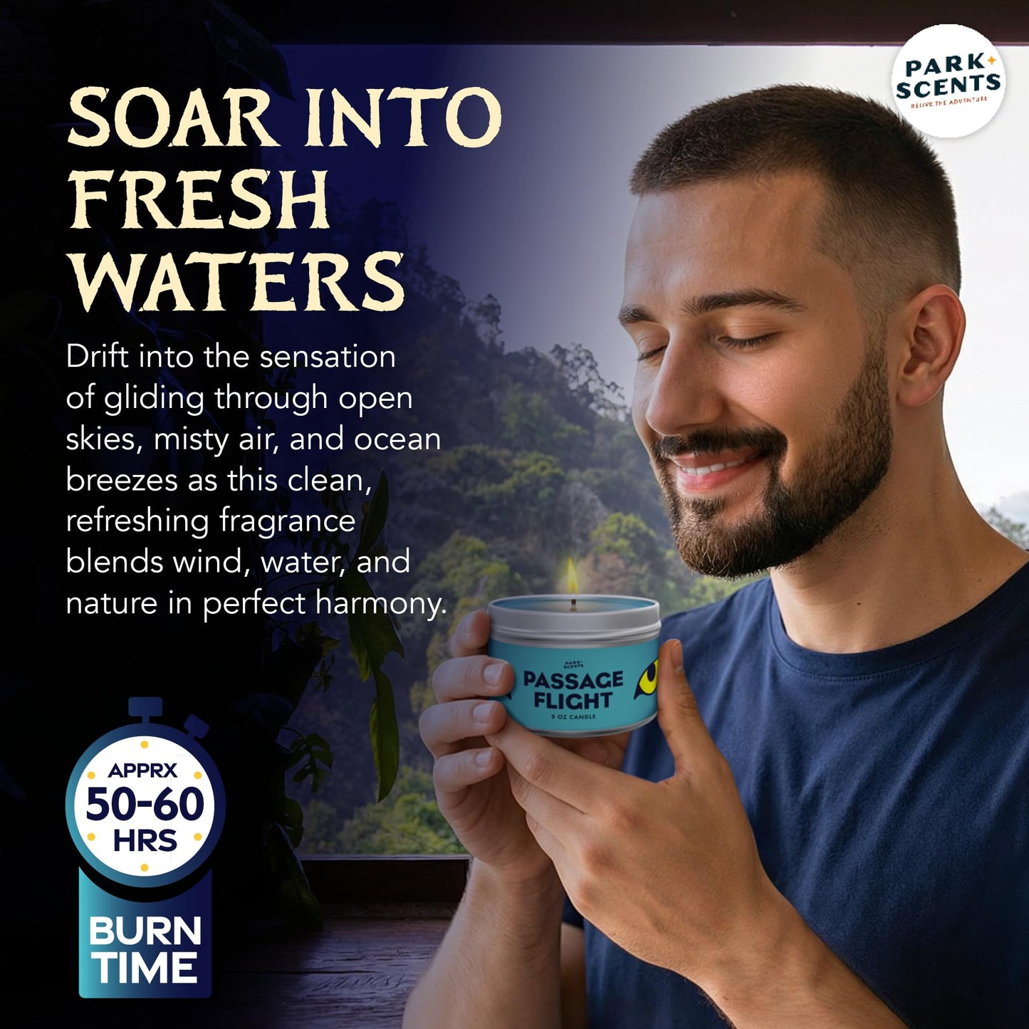 Park Scents Passage Flight Candle - Super Accurate Smell of The Ocean Scene in Flight of Passage Ride - Soy Blend Vegan and Cruelty Free - Handmade in The USA | 8 oz. tin