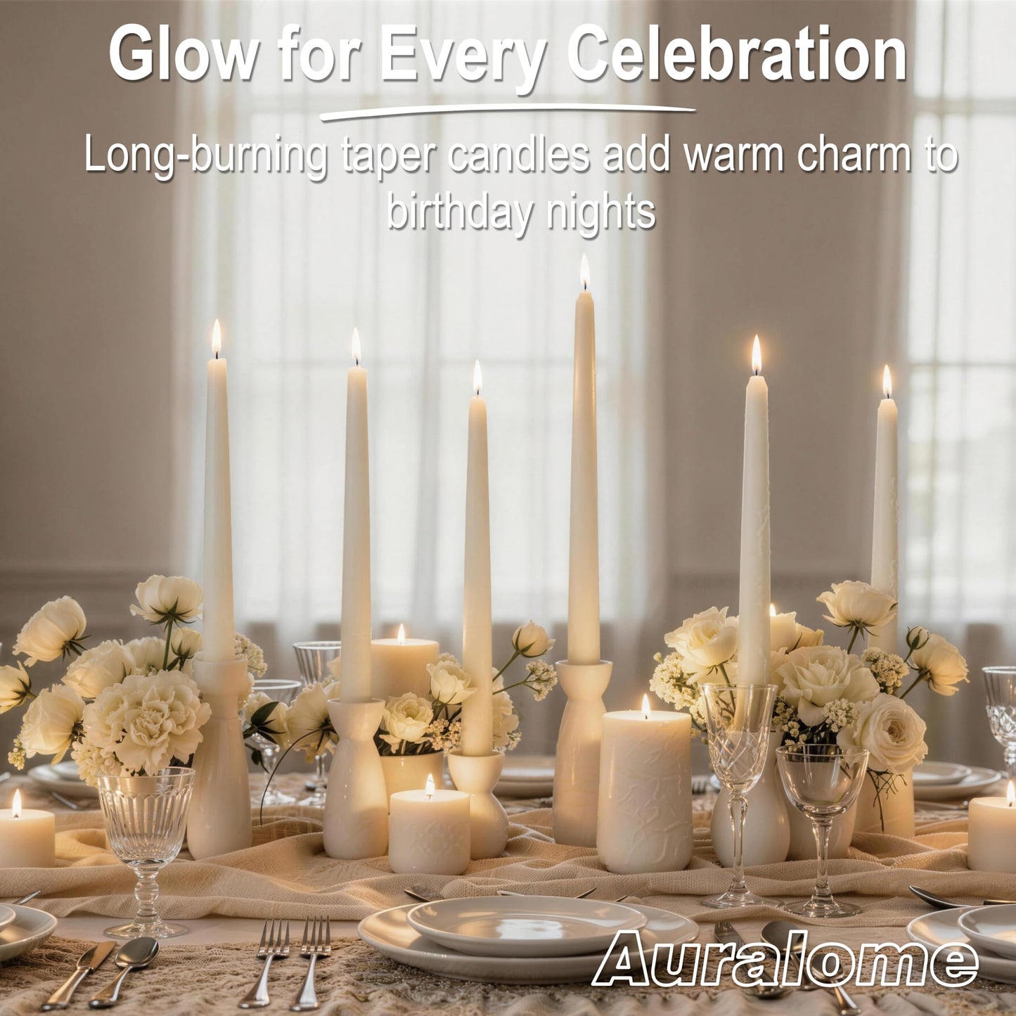Auralome 10-Inch Ivory Taper Candles - Dripless Smokeless Tapered Candle Cream Unscented Candlesticks Paraffin Wax Long Slow Burning Tall Candle Sticks for Dinner Business Wedding Restaurants 12 Pack