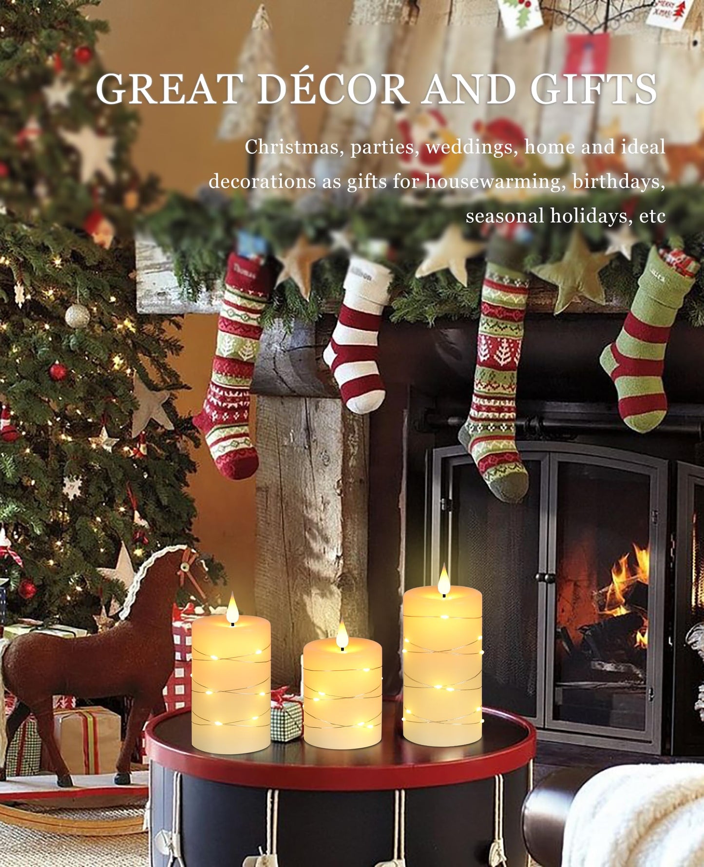 Fanzir Flameless Candles With Remote, Battery Operated Candles LED Candles with string lights Flickering Candles with Timer, 4‘’ 5‘’ 6‘’ Candle For Seasonal and Festival Celebration’s Candles set of 3