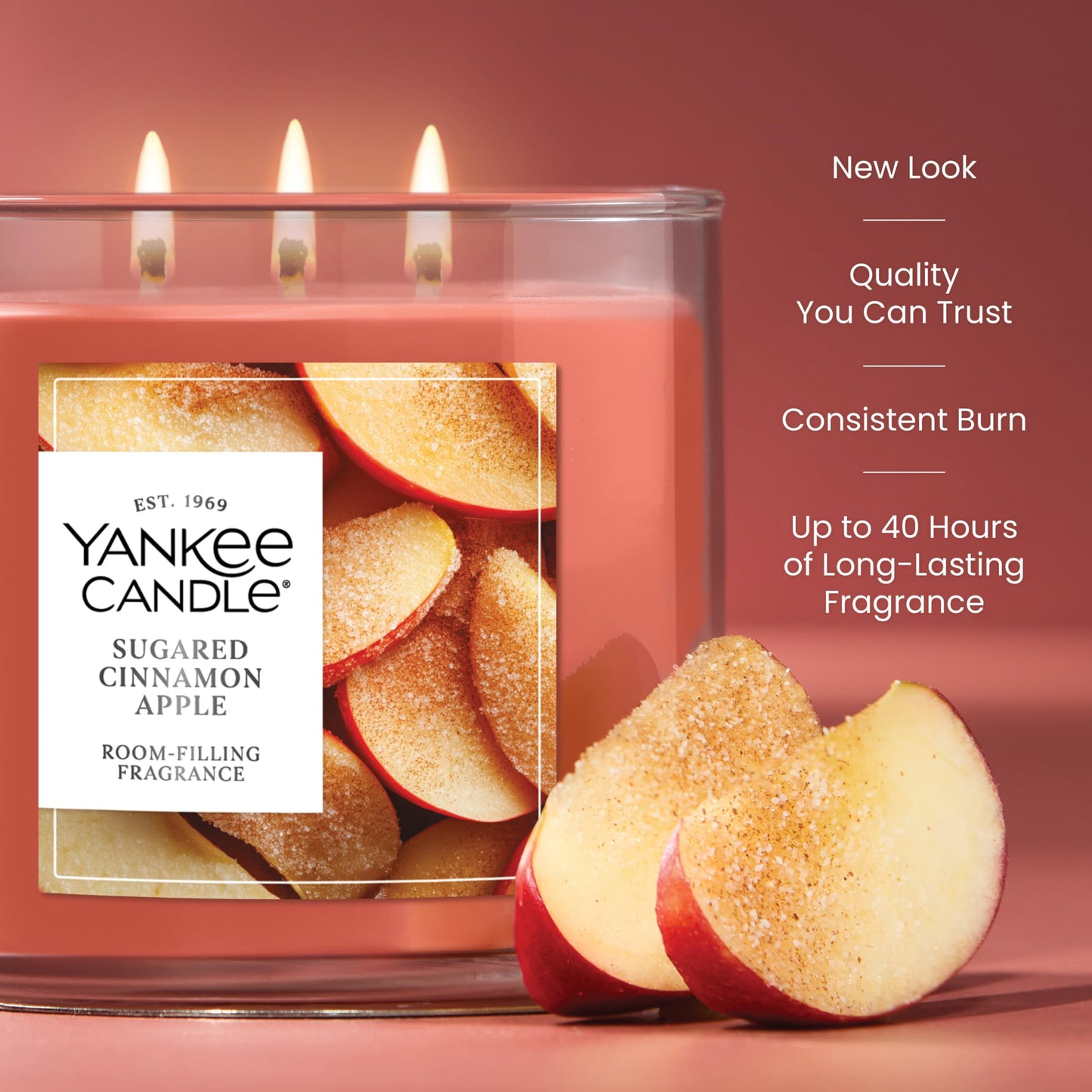 Yankee Candle Sugared Cinnamon Apple, Scented Candle, 14.5oz 3-Wick Candle Jar with up to 40 Hours Burn Time