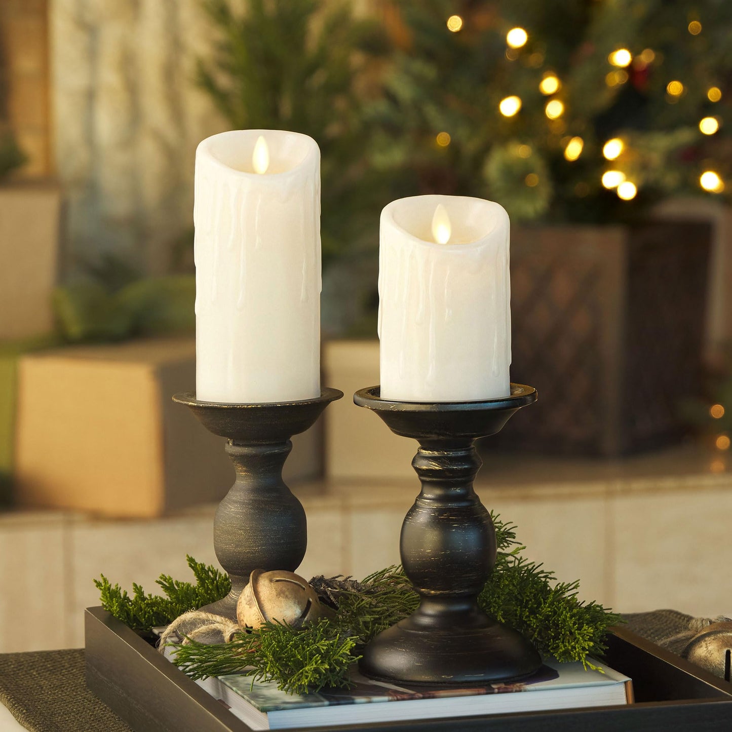 Luminara Wax Drip Flameless LED Candle, White 3" x 4.5", Timer Function, Real Wax Pillar, Battery Operated Unscented Safe, Long-Lasting