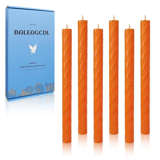 Unscented Taper Candles Dripless Orange Spiral Candles Smokeless Long Dinner Candles 10 Inch Housewarming Candlesticks for Home Decoration
