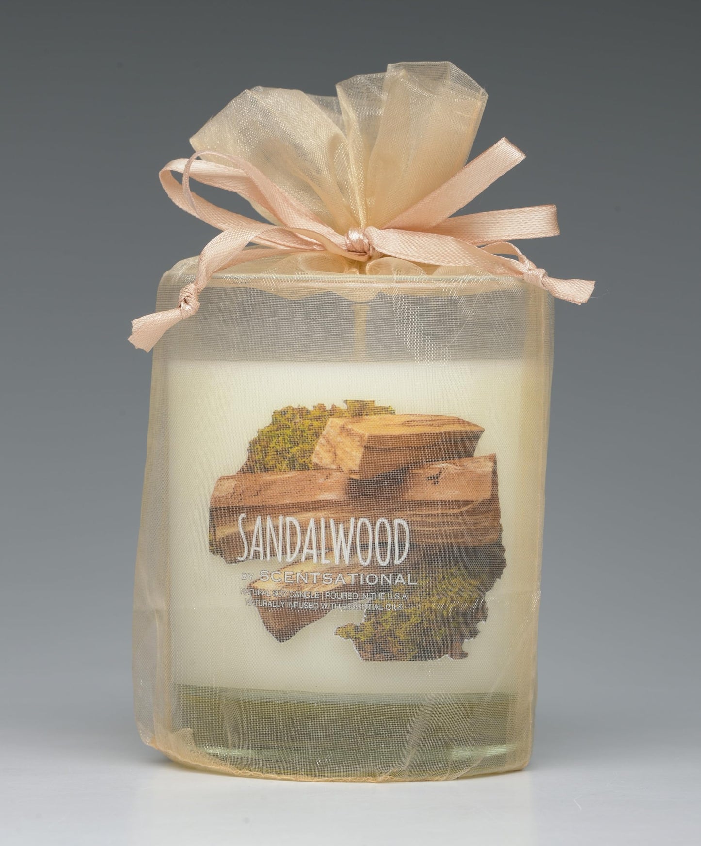 Scentsational Sandalwood Soy Candle, 11 oz Glass Jar, Gift Wrapped, 50-60 Hour Burn Time