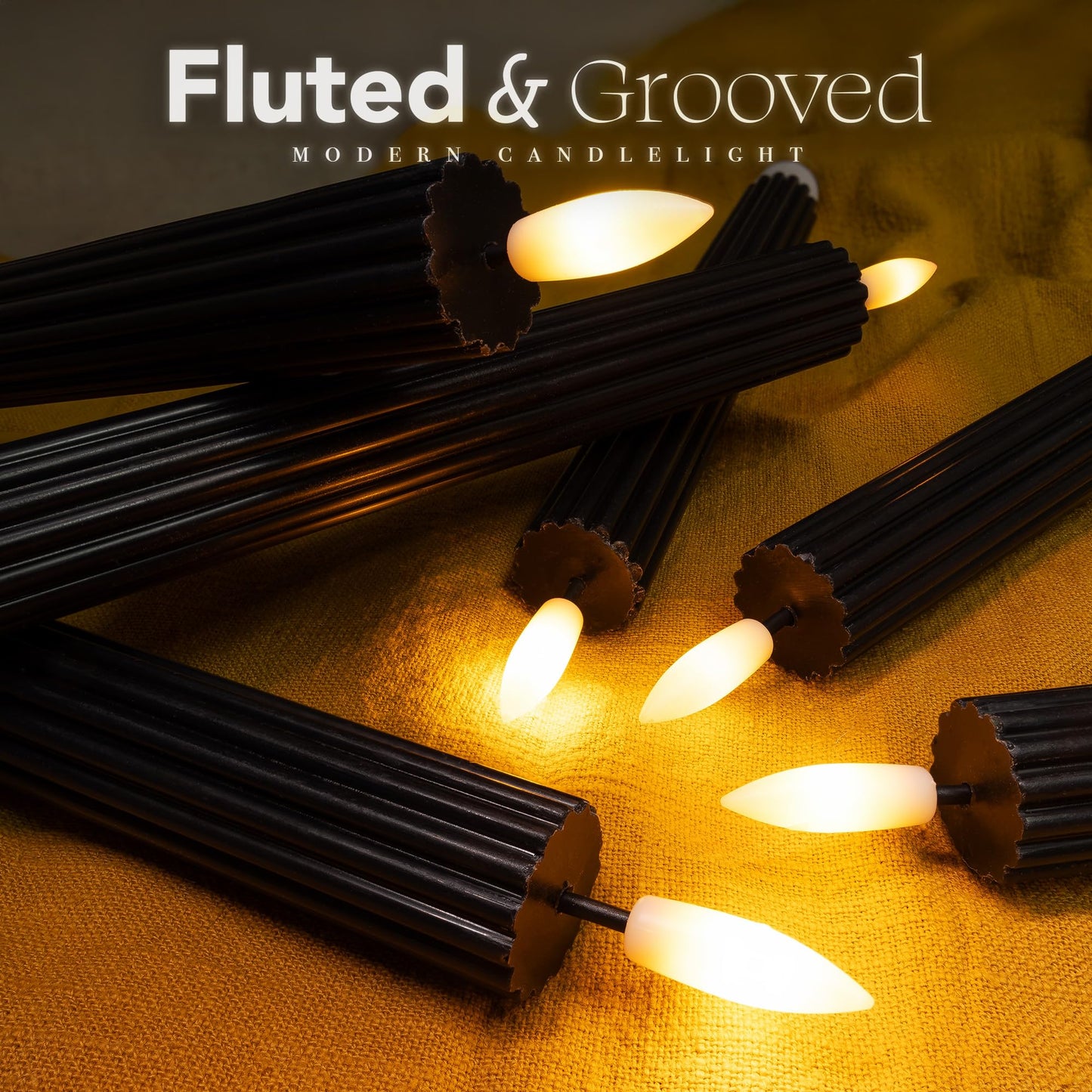 West Ivory 6 Pack, 10" LED Flameless Black Fluted Ribbed Grooved Taper Candles, Remote & 24h Timer Memory, On/Off Button, Dimmable, Flicker Mode, Battery Operated, Christmas Menorah Wedding