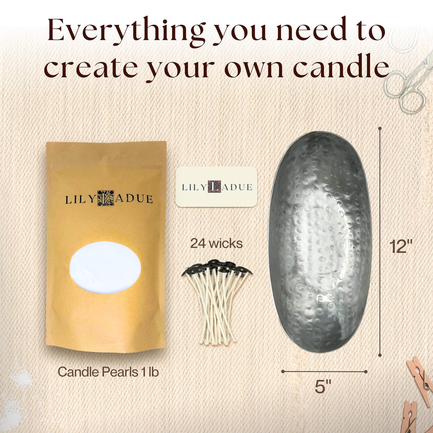 LILY LADUE Sand Candle Kit - 1Lb/16Oz Pearled Candles Sand and Wicks (24) with Silver Holder, Unscented Aroma Beads, Reusable Pearled Candle Wax for DIY Home Kit, Powder Beads Refill Available