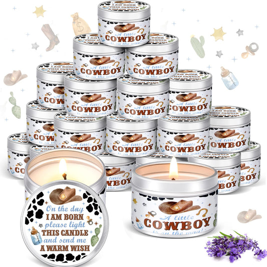MTLEE 24 Pcs Cowboy Baby Shower Party Favors Candles Lavender Scented Baby Shower Favors for Guests Rustic Tealights Candles Gender Reveal Return Gifts (1.2 oz, White)