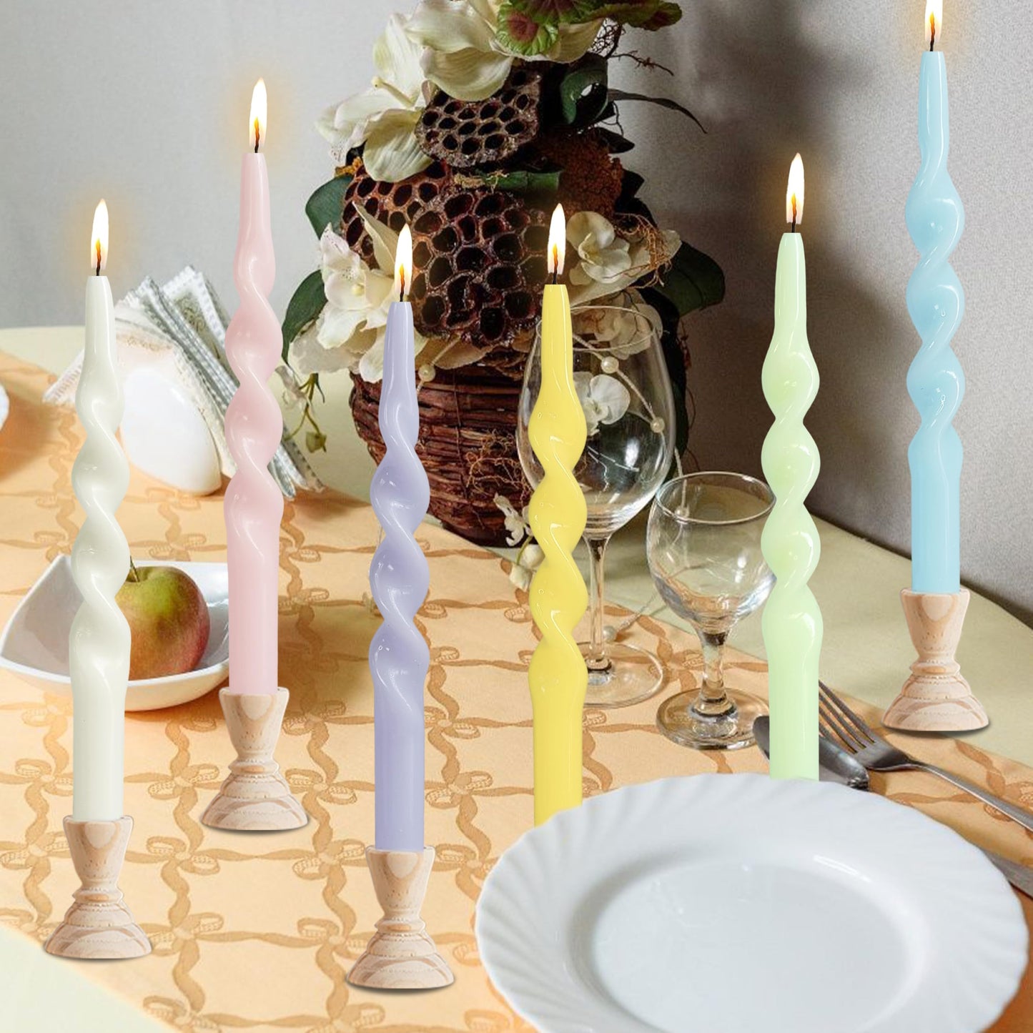 10 Inches Spiral Taper Candles Sticks Pastel Twisted Candle Dripless Unscented Long Candles, Handmade Candy Candlesticks for Wedding Dinner Decor, Set of 6