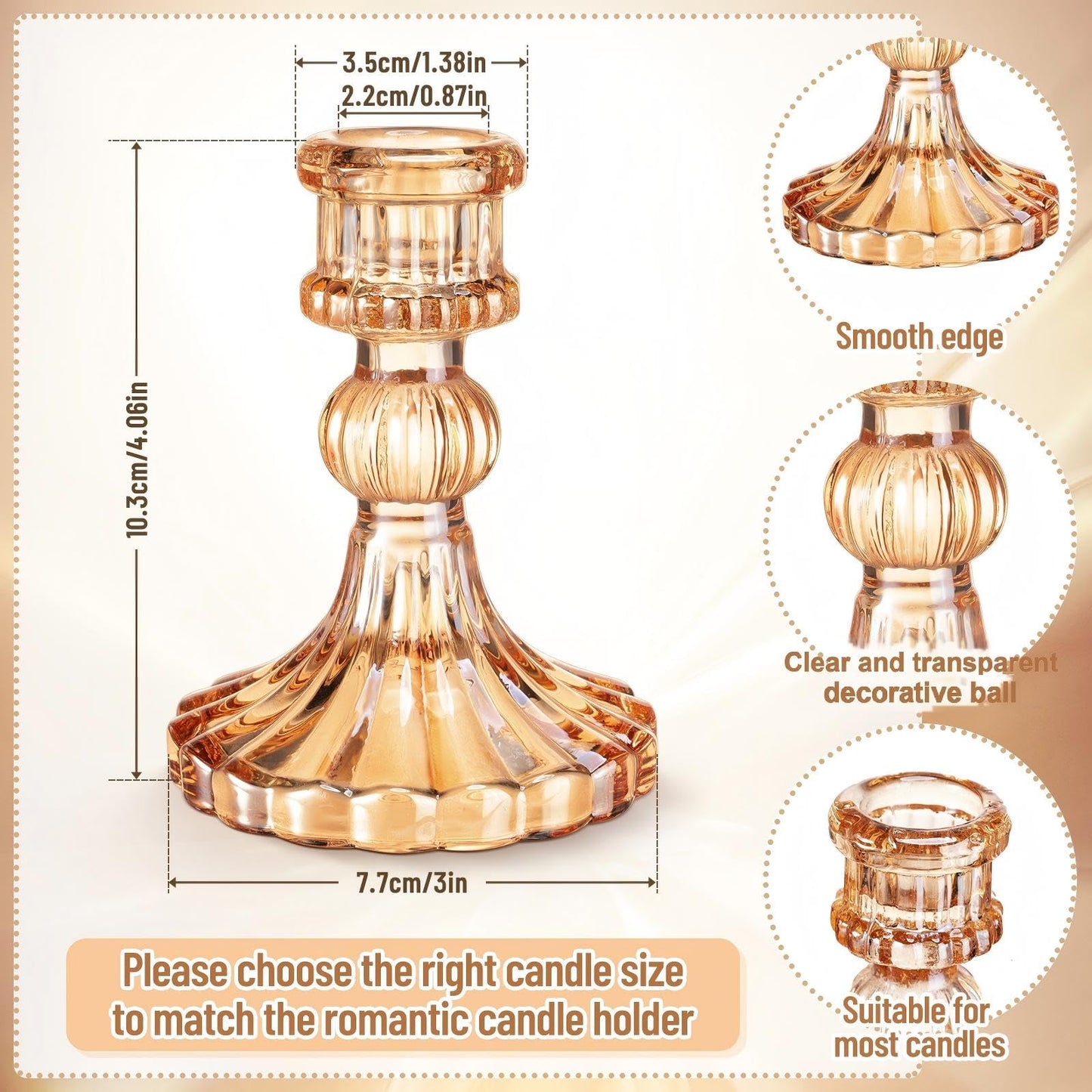 Maxcheck Set of 6 Candlestick Holders Taper Glass Candle Holder Decorative Candle Stand for Wedding Christmas Party Table Centerpiece Anniversary Festival Home Decor(Amber)
