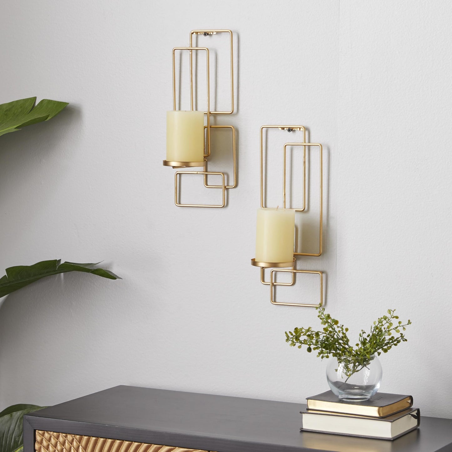 Deco 79 Metal Geometric Tealight 2 Plate Wall Sconce, Set of 2, 5"W, 13"H, Gold