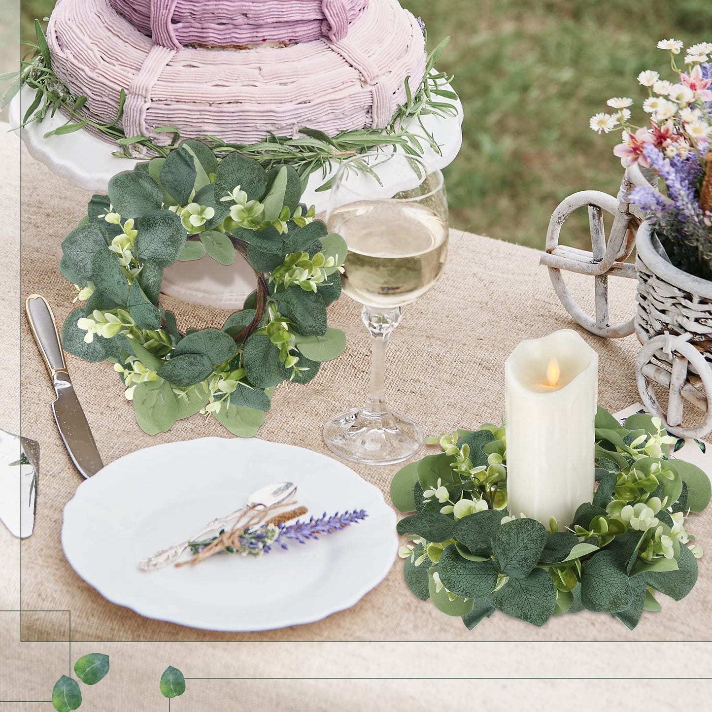 Waydress 8 Pcs Candle Rings Artificial Eucalyptus Leaves Candle Wreaths 10 Inch Boho Greenery Wreaths Rings for Pillars Candleholders for Wedding Party Home Table Door