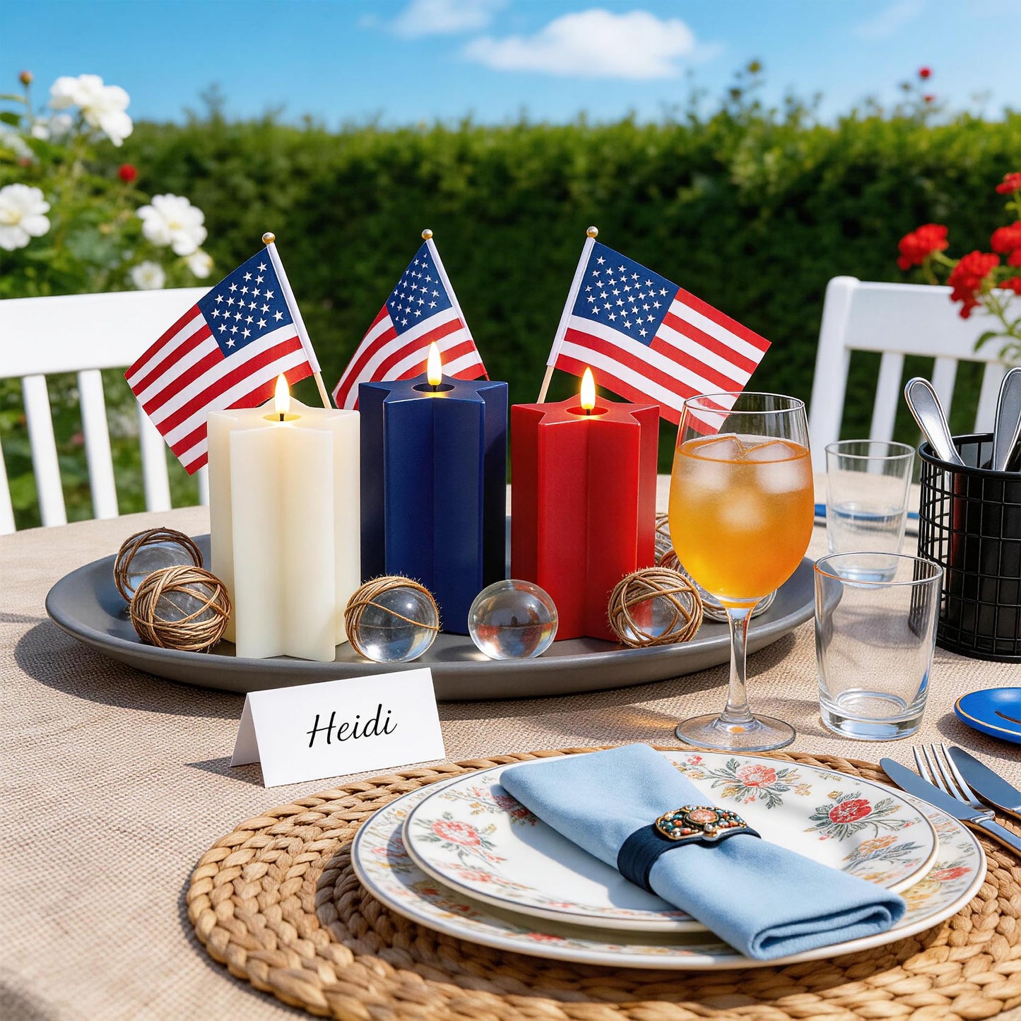 Velsyn Americana Set of 3 Red, White & Blue Star-Shaped Flameless Candle Pillars - Real Wax 3D Flame LED Candle