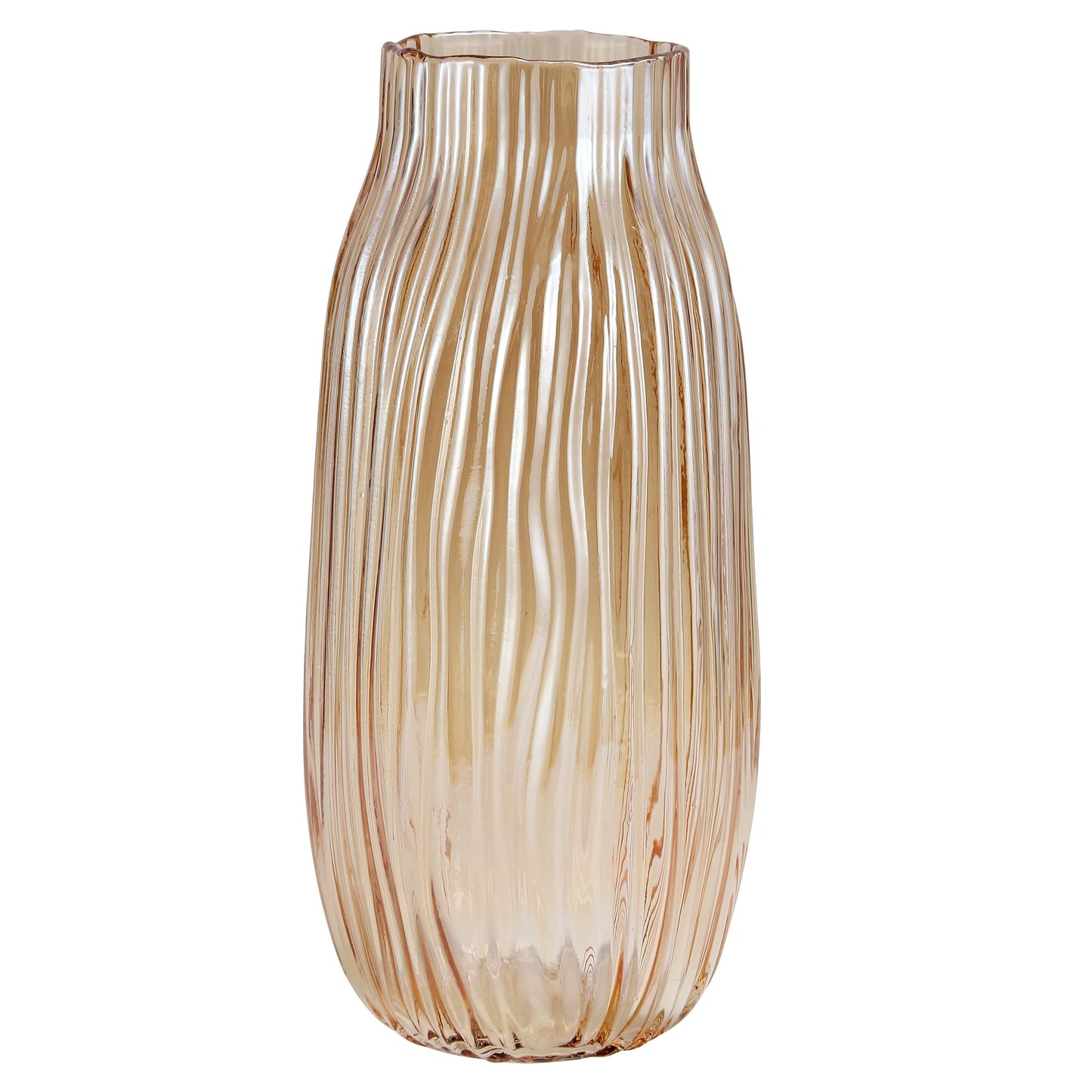 Large Amber Glass Vase for Home Decor Ribbed Tall Gold Floor Vase 12.0" Decorative Vases for Table Centerpieces Flowers Decor and Farmhouse(Brown 8.0in)