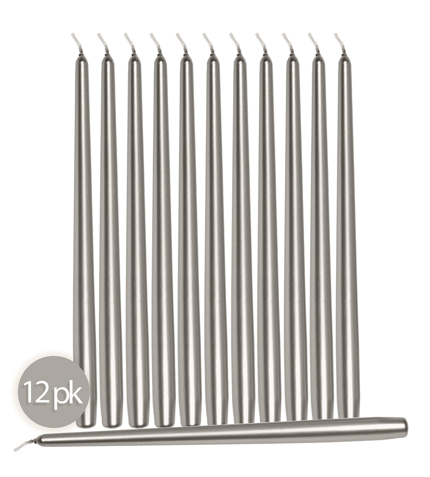 Hyoola Tall Taper Candles - 12 Inch - Metallic Titan - Dripless - 12 Pack - 10 Hour Burn Time