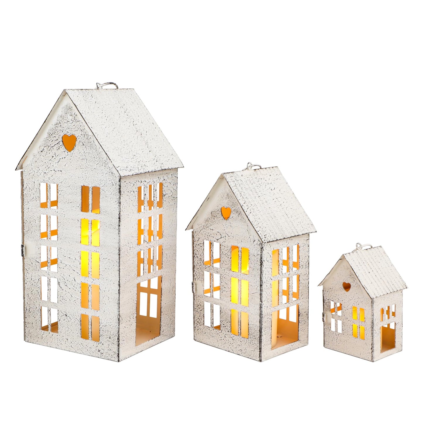 TRIROCKS 3 Pcs Decorative Mantel Shelf Tea Light Lanterns 13.5"&9.5"&5.5" H Village Farmhouse House Candle Holders for Home Decor Patio Wedding Parties Ornaments Indoors Outdoors(Cream White)