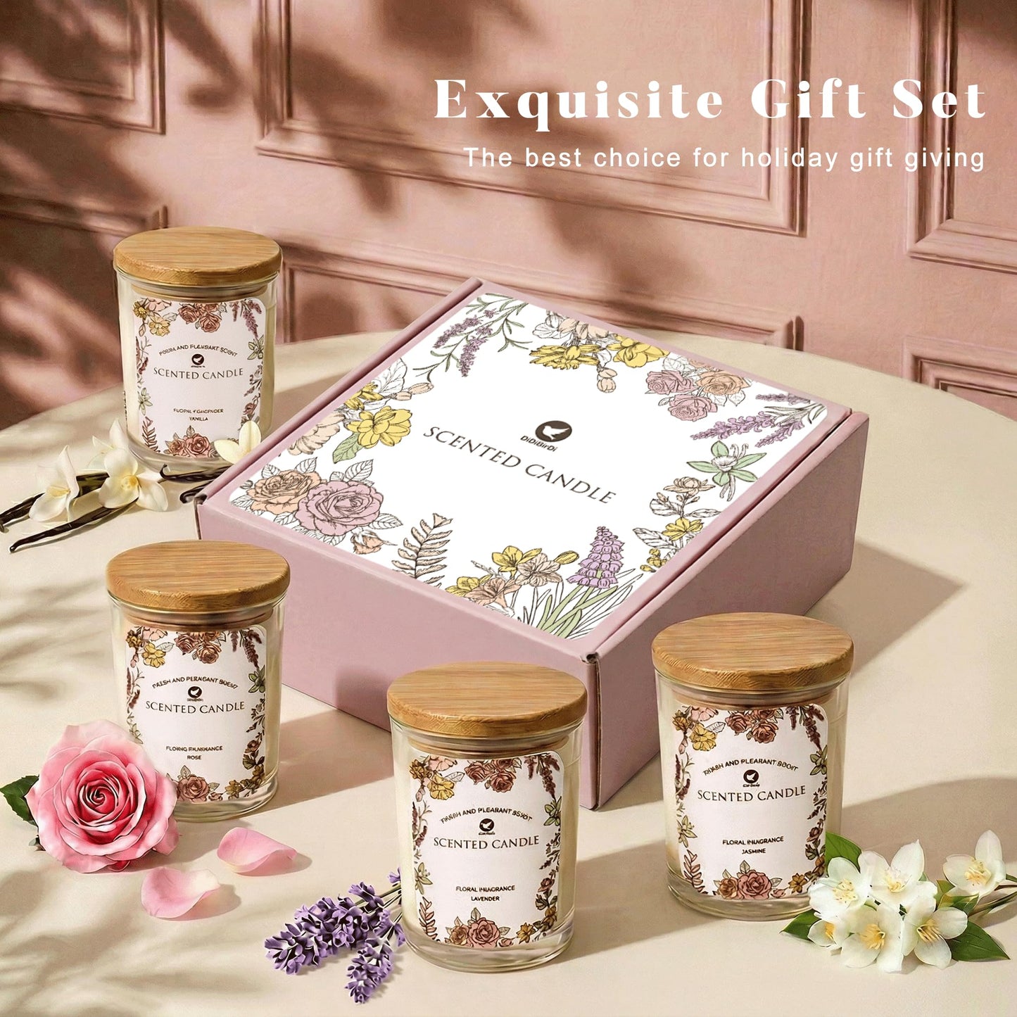 99BOX Scented Candle Set 4 Pack,Soy Wax Candles— Rose, Vanilla, Jasmine, for Birthdays, Weddings, or Any Romantic Moment of Relaxation