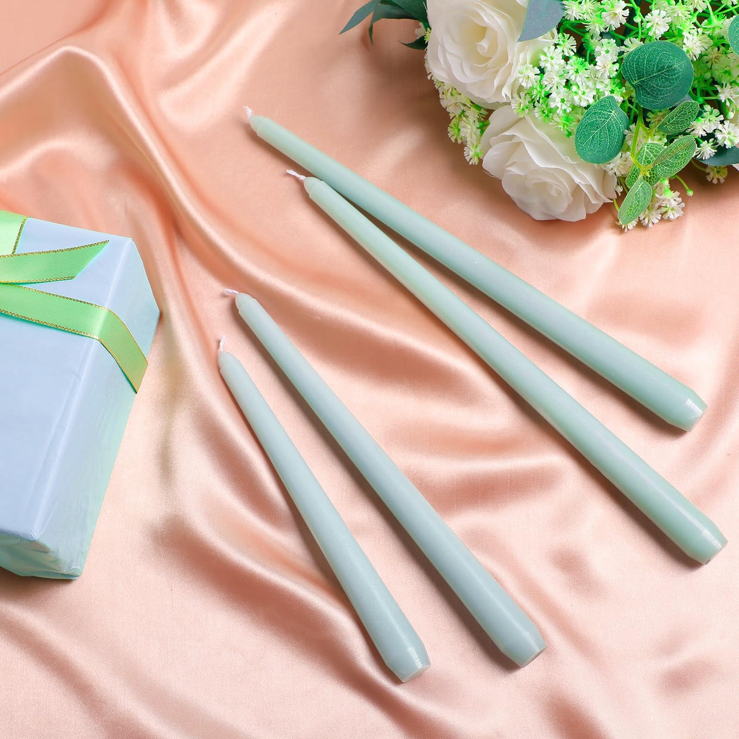 MTLEE Taper Candles 8/10/12 Multi Height Unscented Taper Candles 8 Burn Hours for Dinner Decorative Home Decoration Fall Thanksgiving Wedding Party Candlesticks(Bean Green,36)