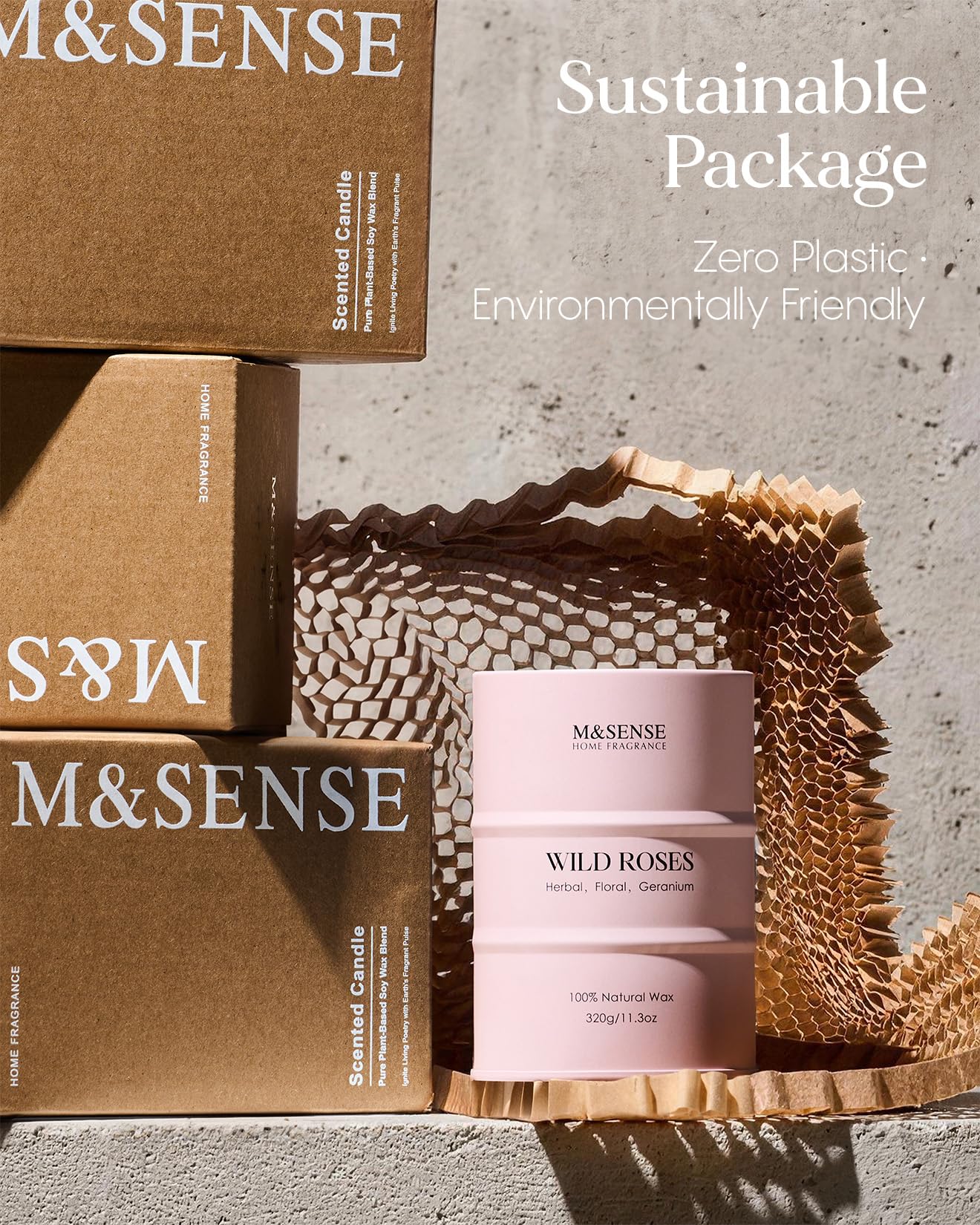M&SENSE Wild Rose Natural Scented Candle, 70 Hours Long Lasting Soy Candles 11.3oz, Stress Relief Aromatherapy Candles for Women, Romantic Candle Gifts Valentines Day Gifts