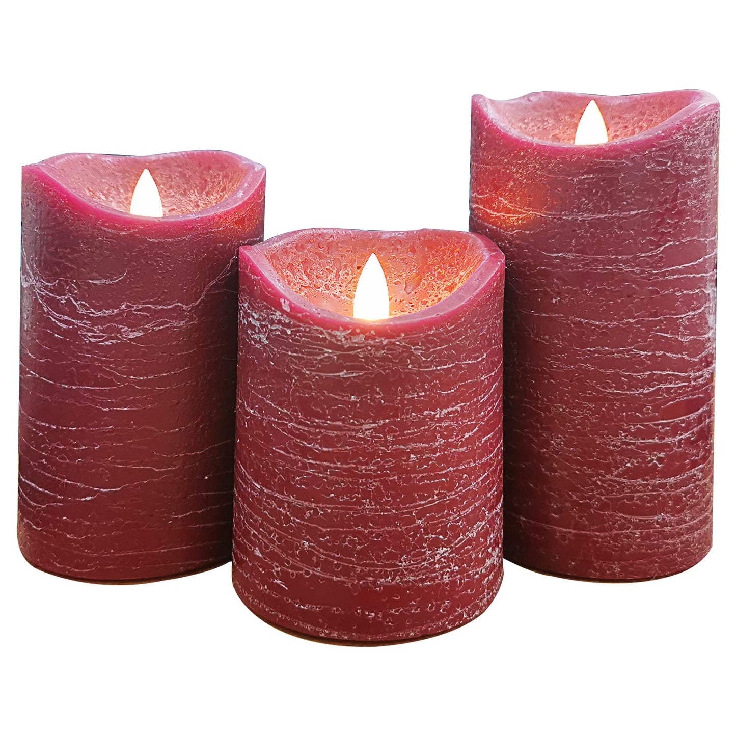 EZiKitchen Flameless LED Candles Set of 3 (D 3’’ x H 4’’ 5’’ 6’’) Real Wax Battery Operated Candle with Timer Home Decorative Pillar Flickering Lights,Wedding Party Events Decor,Burgundy
