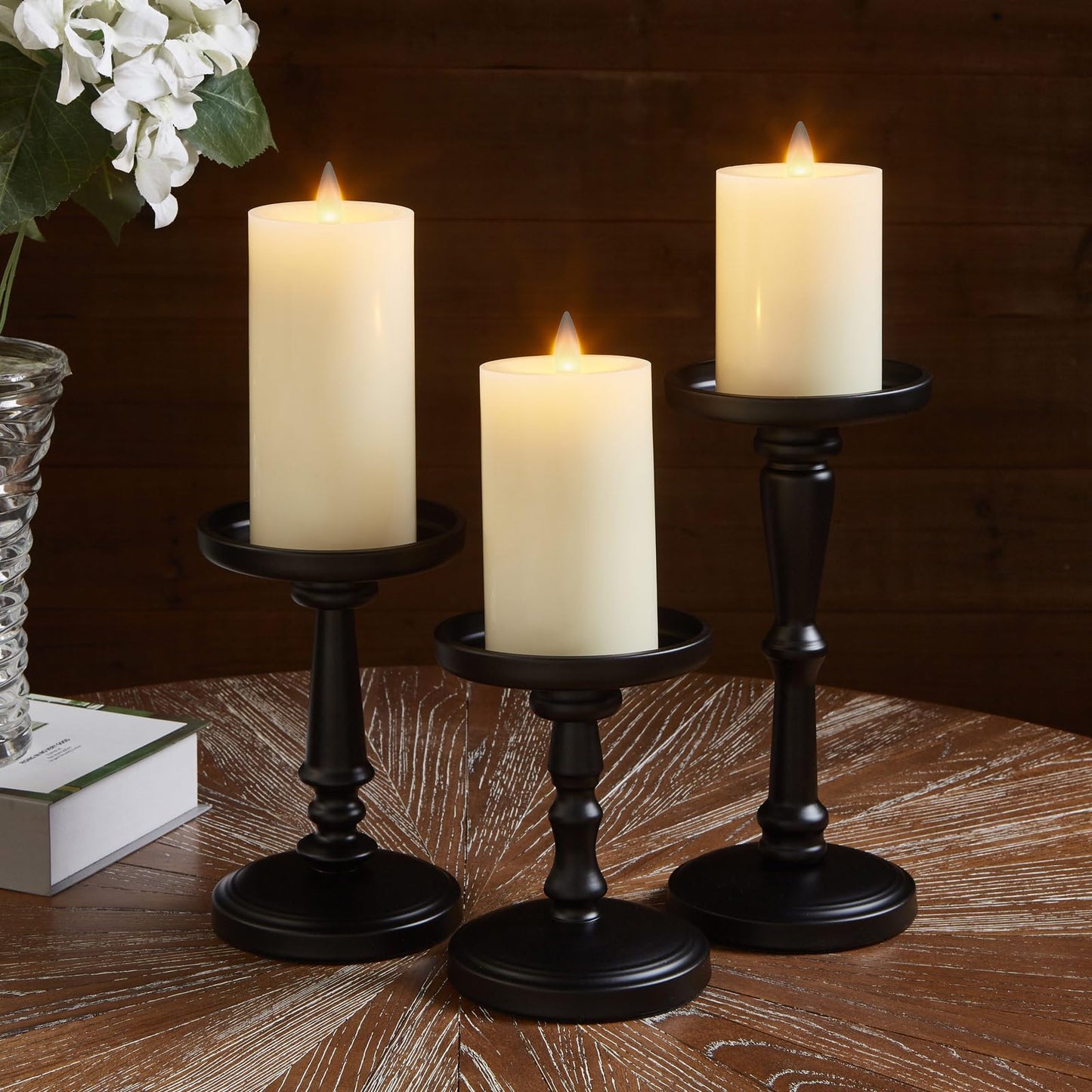 CozierGlow Flameless Pillar Candles Flickering with Remote Timer, Battery Operated LED Candles Up to 400 Hours, 3D Moving Flame Real Wax Candles, Set of 3, D3 x H4, 5", 6",Remote Included(Ivory)