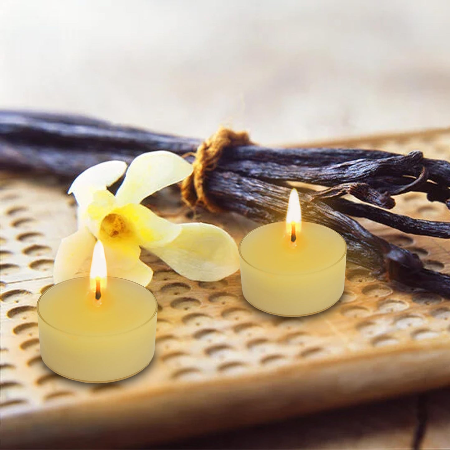 Beige Tea Lights Set of 24, Vanilla Scented Tealight Candles, Handmade Tea Candles, Long Burning Tealights for Romantic Wedding Home Decor Gift