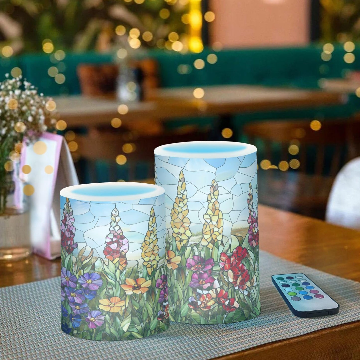ALAZA Flickering Flameless Candles Mexico Art Flowers Spring Battery Operated Candles with Remote Timer LED Pillar Votive Candles Set of 2 for Holiday Decor