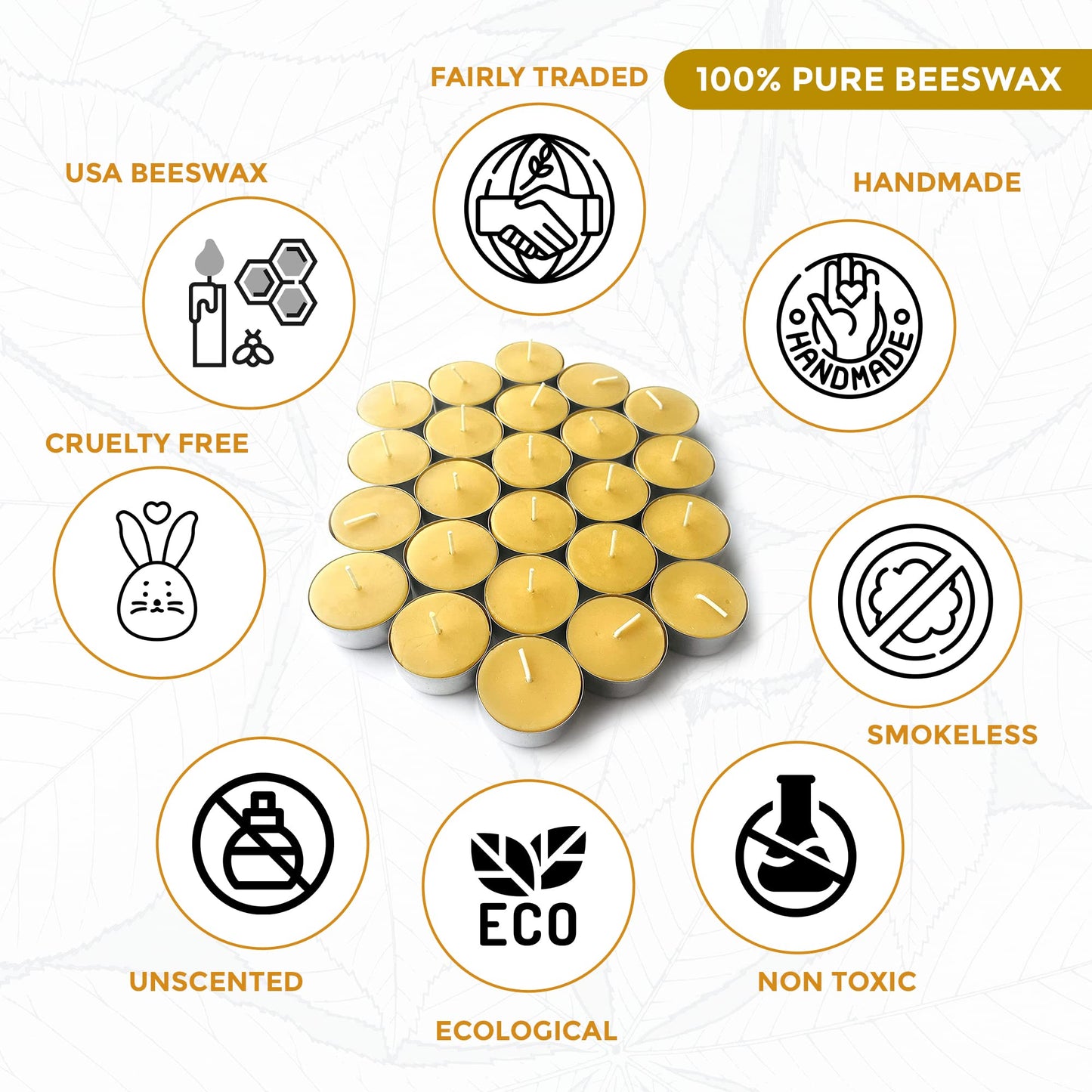 Pure Beeswax Tealights - Unscented Smokeless & Clean Burning Non-Toxic Tea Lights with Light & Natural Honey Scent, 4-Hour Burn Time, 1.5 x 0.5-Inch Handmade Candles, 24-Pack, by BeeTheLight