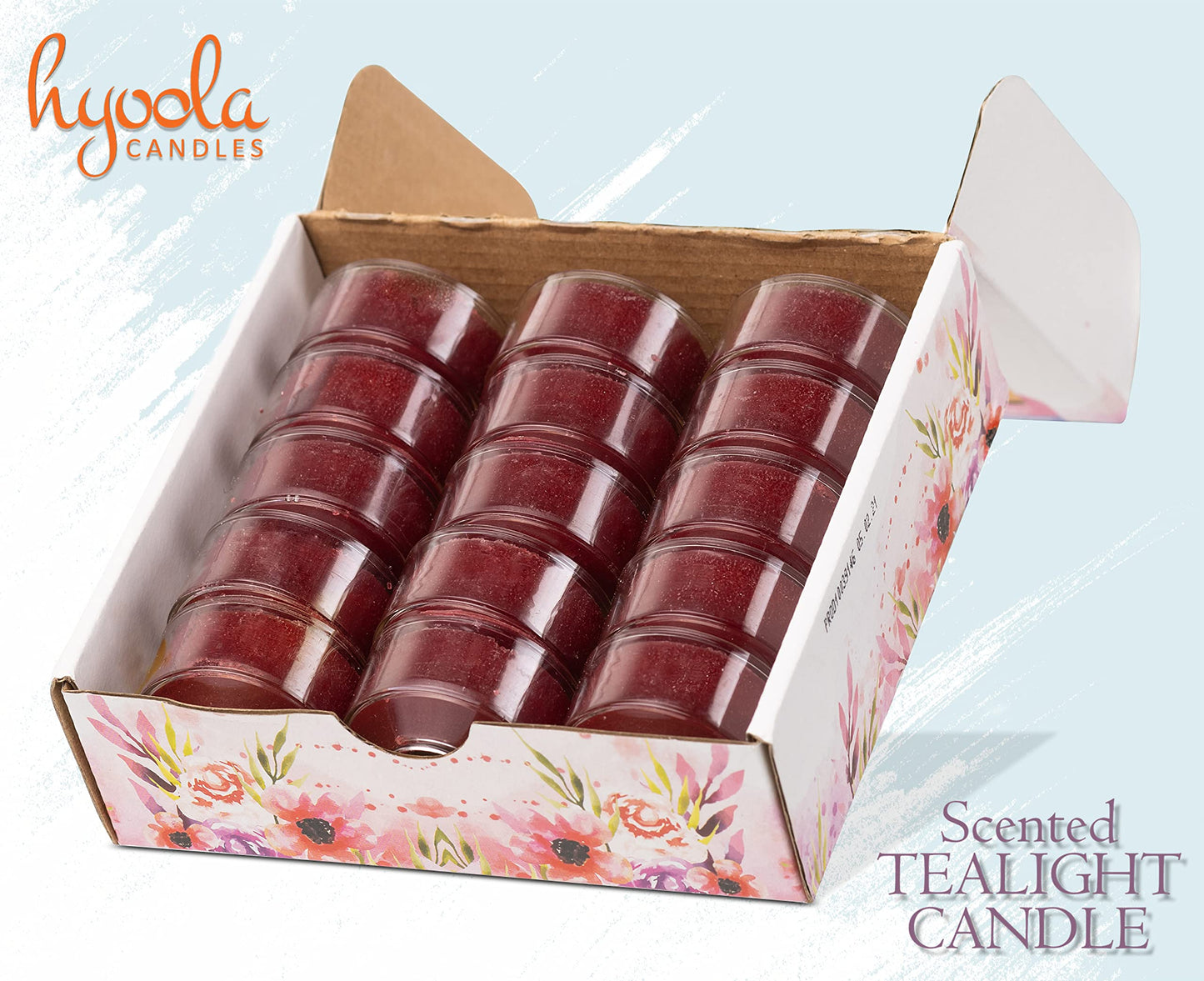HYOOLA Scented Tealight Candles - Clear Cup - Berries Tealight Candles Scented - 6 Hour Burn Time - 15 Pack - European Made
