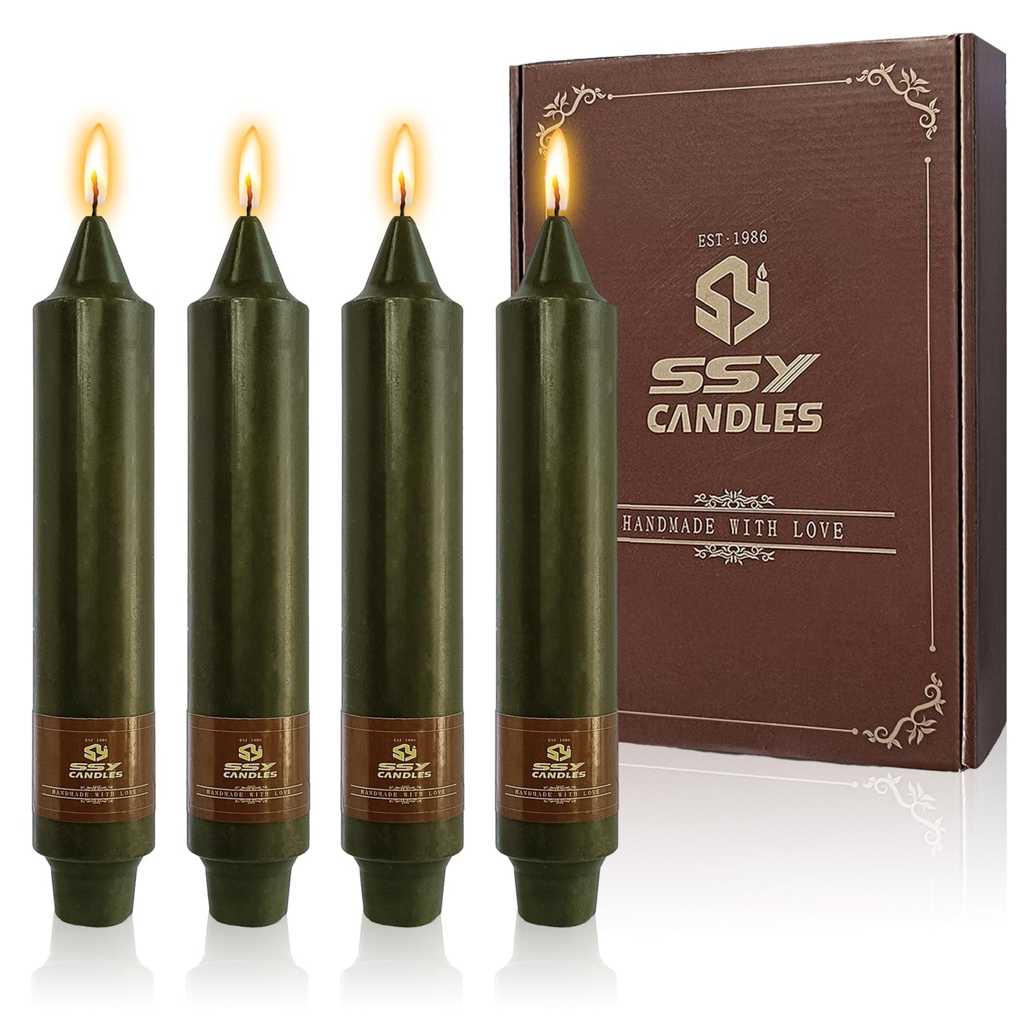 Olive Candles 4 PCS Taper Candle Unscented Tapered 7 inch Smokeless Candlesticks Candles Sticks Gift Idea Table Decor Housewarming Dinner