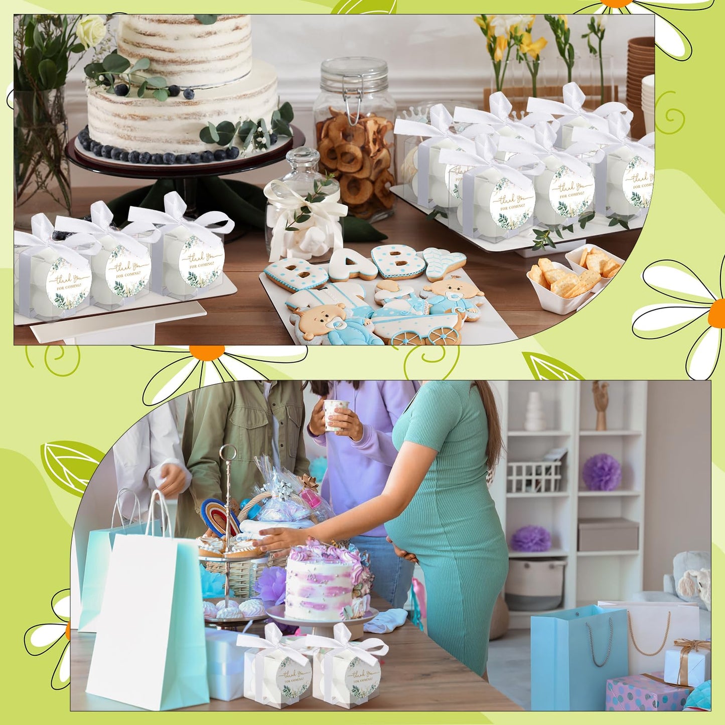MTLEE 24 Sets Greenery Wedding Favors Party Candle Small Bubble Candle Favors for Guests Tea Candles Bulk with Stylish Ribbons Cards Gifts for Bridal Shower(White, Leaves)