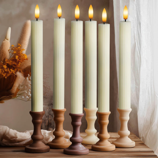 West Ivory 12 Pack, 10" LED Flameless Ivory Fluted Ribbed Grooved Taper Candles with 2 Remotes & 24h Timer Memory, On/Off Button, Dimmable, Flicker Mode, Battery Operated, Christmas Menorah Wedding
