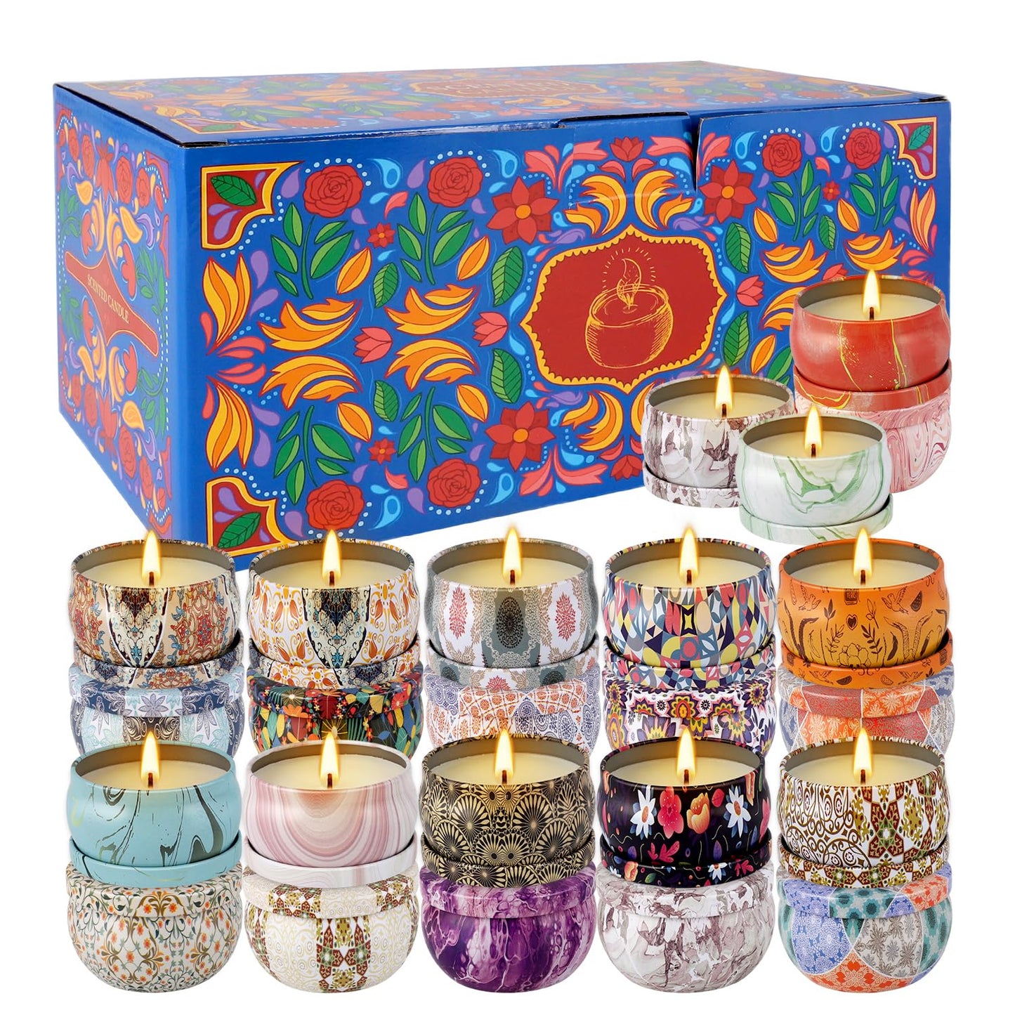 24-Piece Smokeless Scented Candle Set with 8-Hour Burn Time Each, Ideal for Home Decor,Festival Gifts and Birthdays Gifts- Premium Aromatherapy Candle,2.5oz