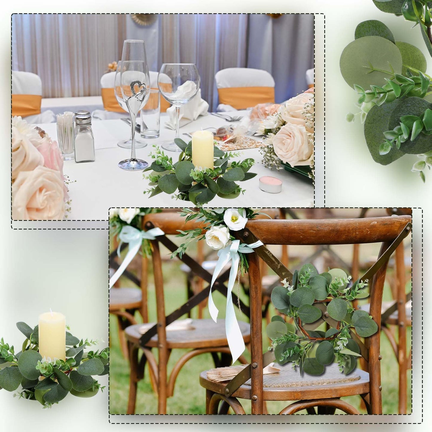 10 Pcs Candle Rings Eucalyptus Wreath, 9.8 Inch Green Artificial Eucalyptus Leaves Wreaths Candle Wreath Rings for Wedding Home Door Window Wall Tabletop Indoor Wreaths Decorating