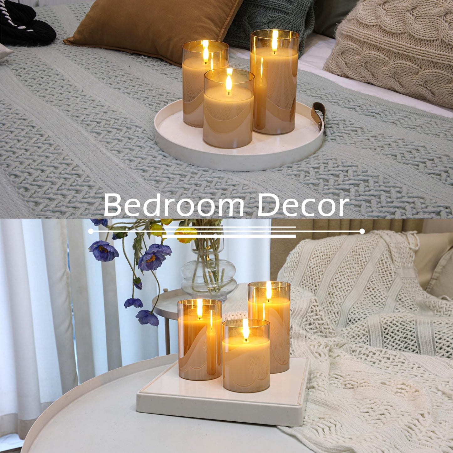 LUSHARBOR LUSHABOR Flameless Candles with Remote, 3 Pack Glass Battery Operated Candles with Timer, Real Wax Glass LED Candles Flickering Wedding Home Party Christmas D3 H4 5" 6" Gold