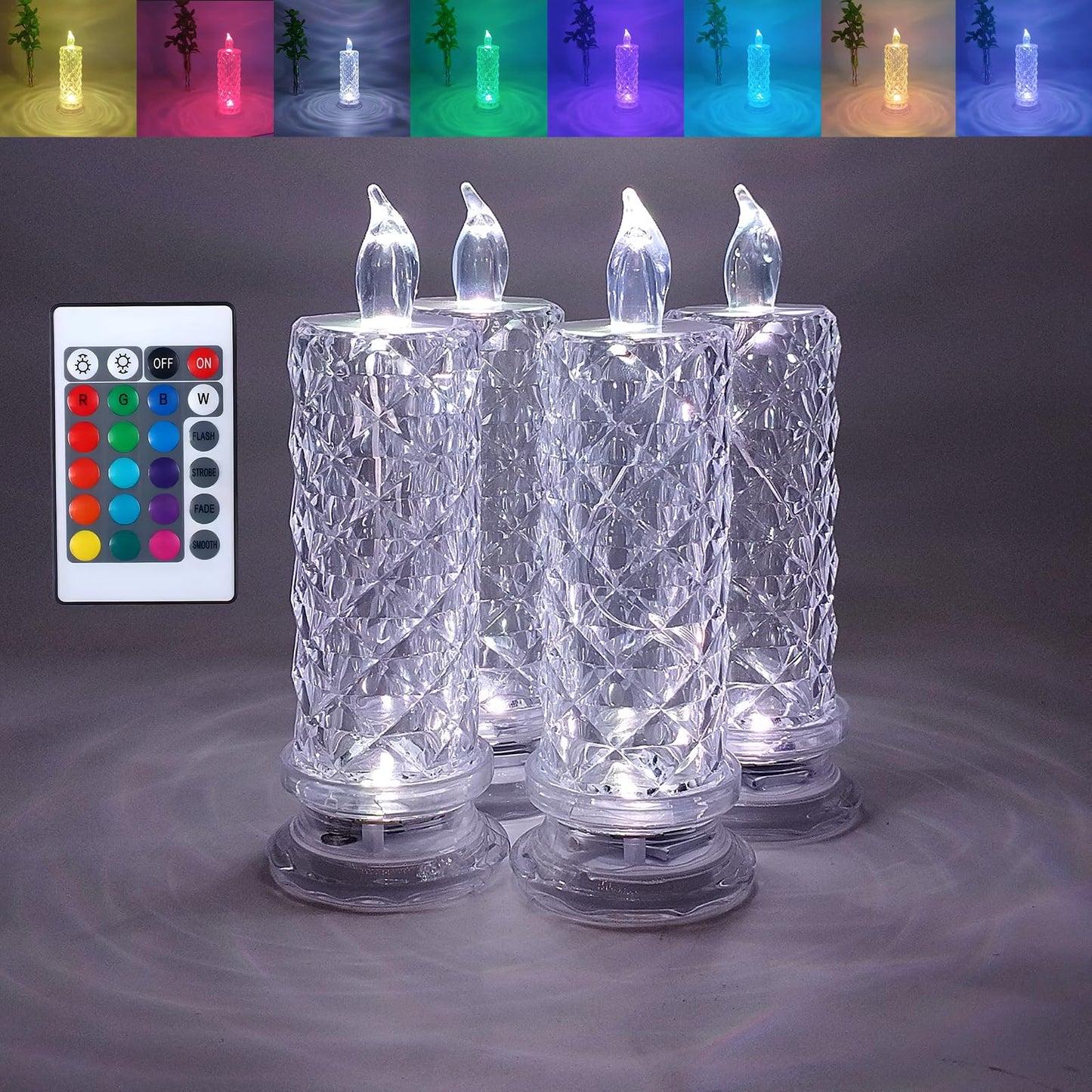 klexcol Rose Shadow LED Flameless Candles(D:2.5" x H:7.2"), Rechargeable Operation, Decoracion for Valentine Wedding (4pcs)