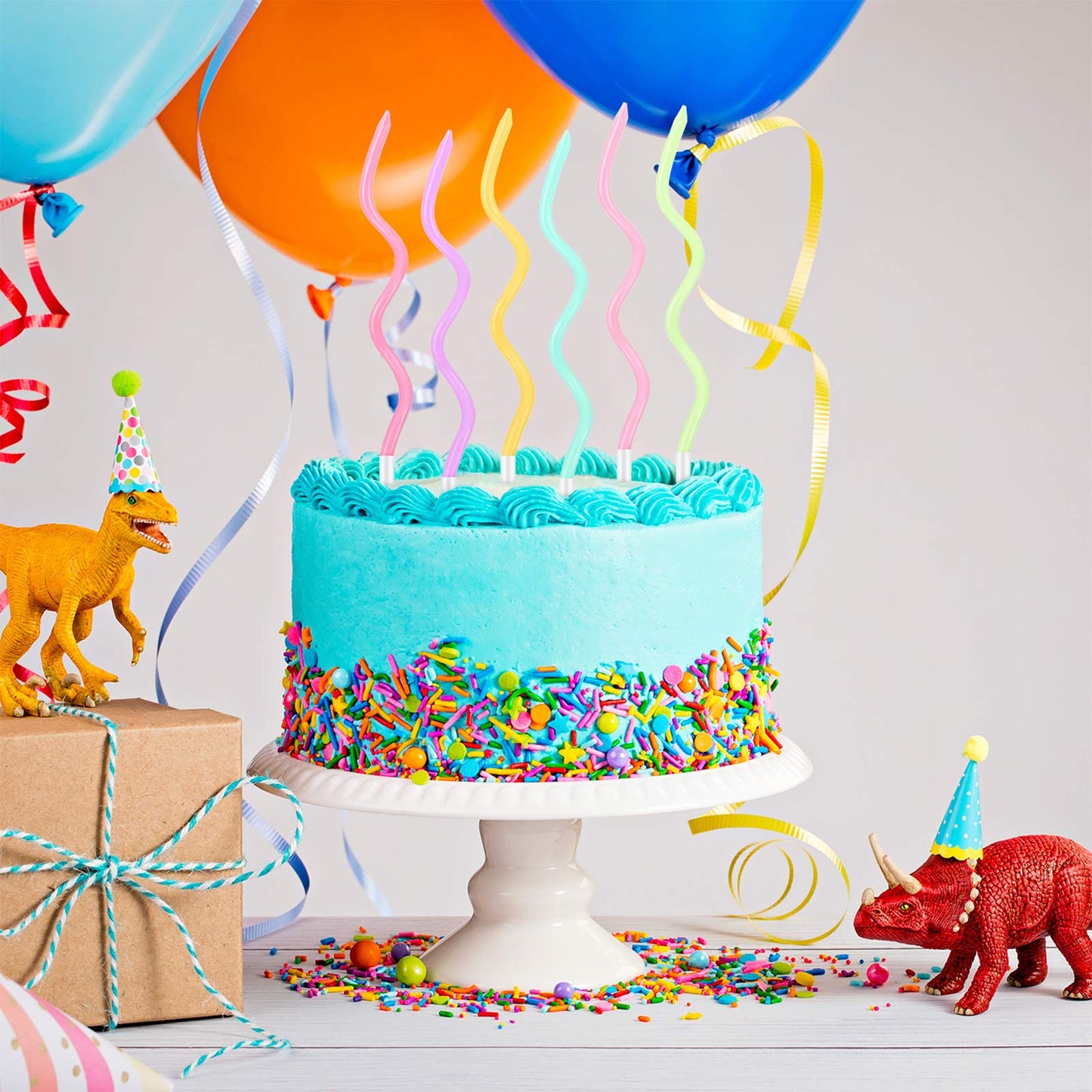 BBTO 12 Pcs Twisted Birthday Candles Spiral Metallic Cupcake Thin Long Cake Candles with Holders for Birthday Wedding Party(Colorful)