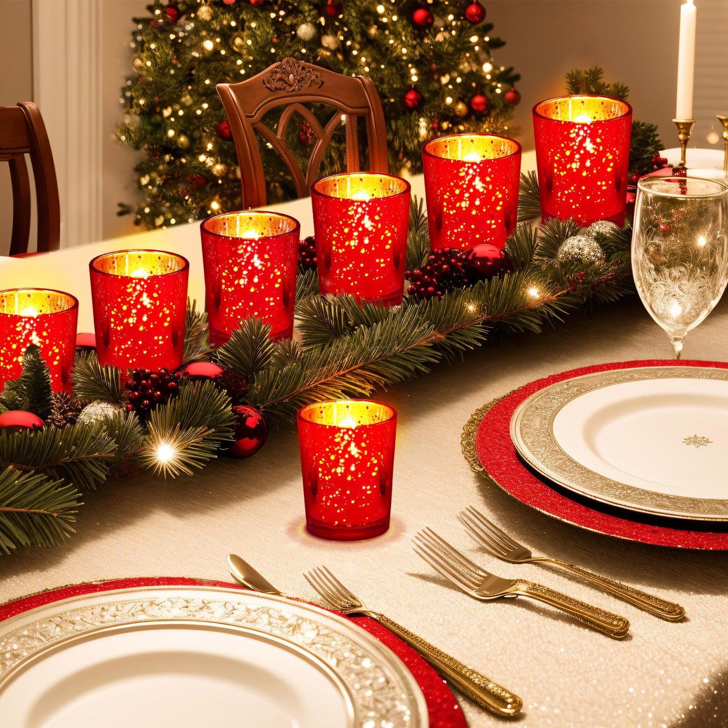 50 Pcs Votive Candle Holders Bulk Glass Votive Candle Holder Tealight Candle Holder Wedding Centerpiece for Table Home Birthday Anniversary Bridal Shower Party Decoration Reception (Red)