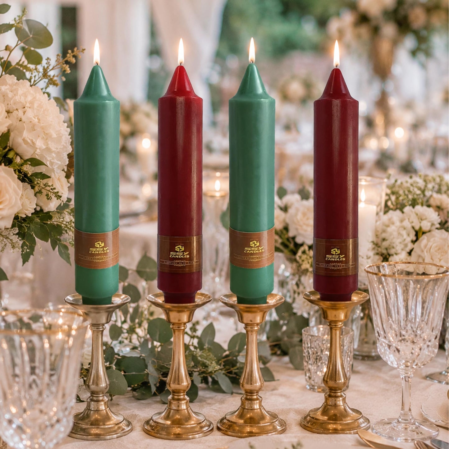 7 Inch Red Green Short Taper Candles Set of 4, Handmade Unscented Tapered Candles, Candle Stick Dinner Candles for Wedding Table Candlesticks Home Decor