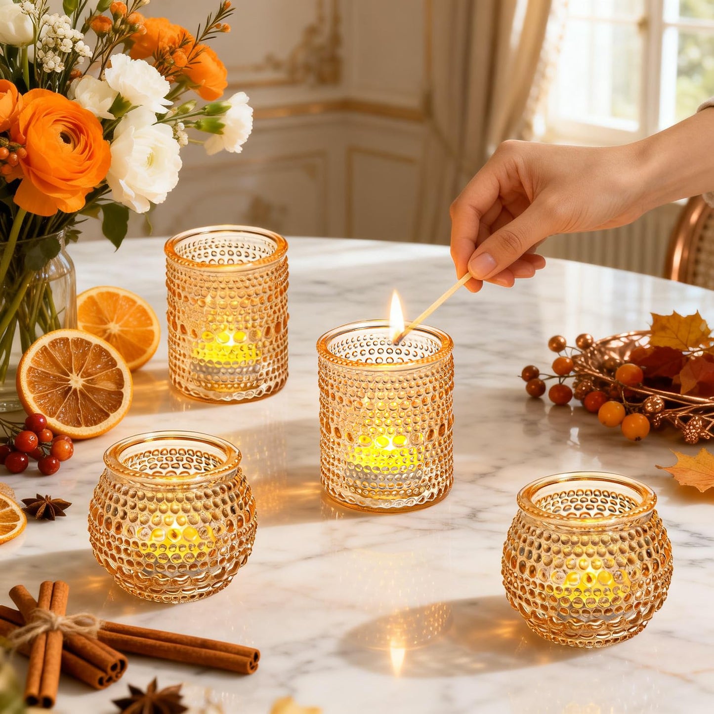Rubtlamp 24pcs Gold Votive Candle Holder, Two Size Tea Light Candle Holders, Glass Candle Holder for Table Centerpiece, Wedding, Baby Shower, Birthday and Home Decorations