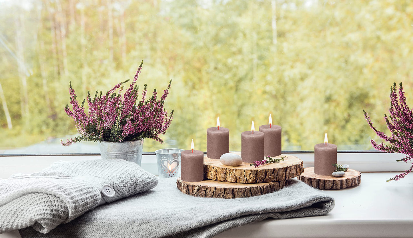 BOLSIUS 4 Pack Taupe Rustic Pillar Candles - 2.75 X 3.25 Inches - Premium European Quality - Includes Natural Plant-Based Wax - Unscented Dripless Smokeless 35 Hour Party and Wedding Candles