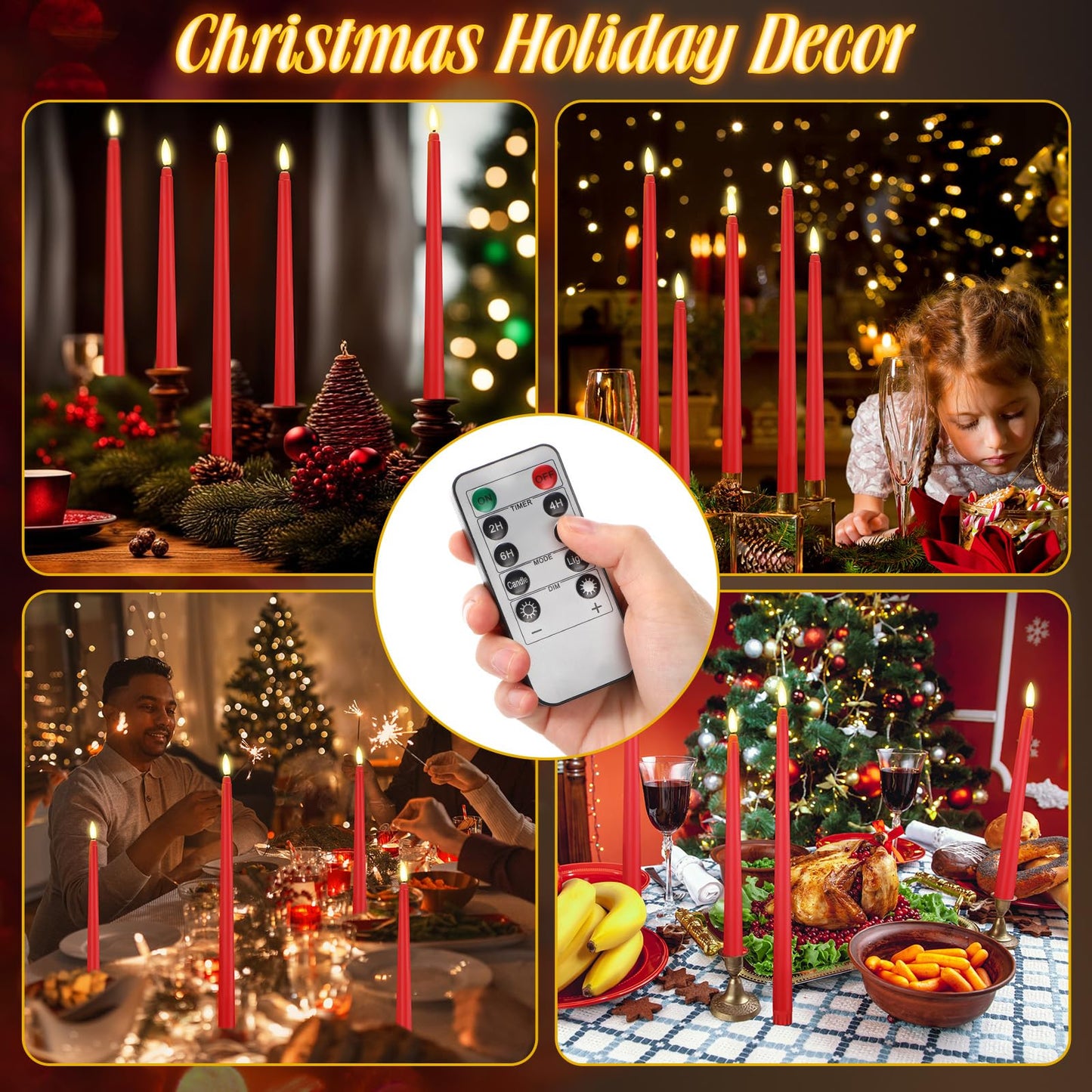 Rossesay 28 Pcs Flameless Taper Candles with Timer Remote 4 Sizes of 8.5", 9.6", 10.83", 12.8" LED Flickering Taper Candles Battery Operated for Valentine's Day Church Wedding Home Decor(Red)