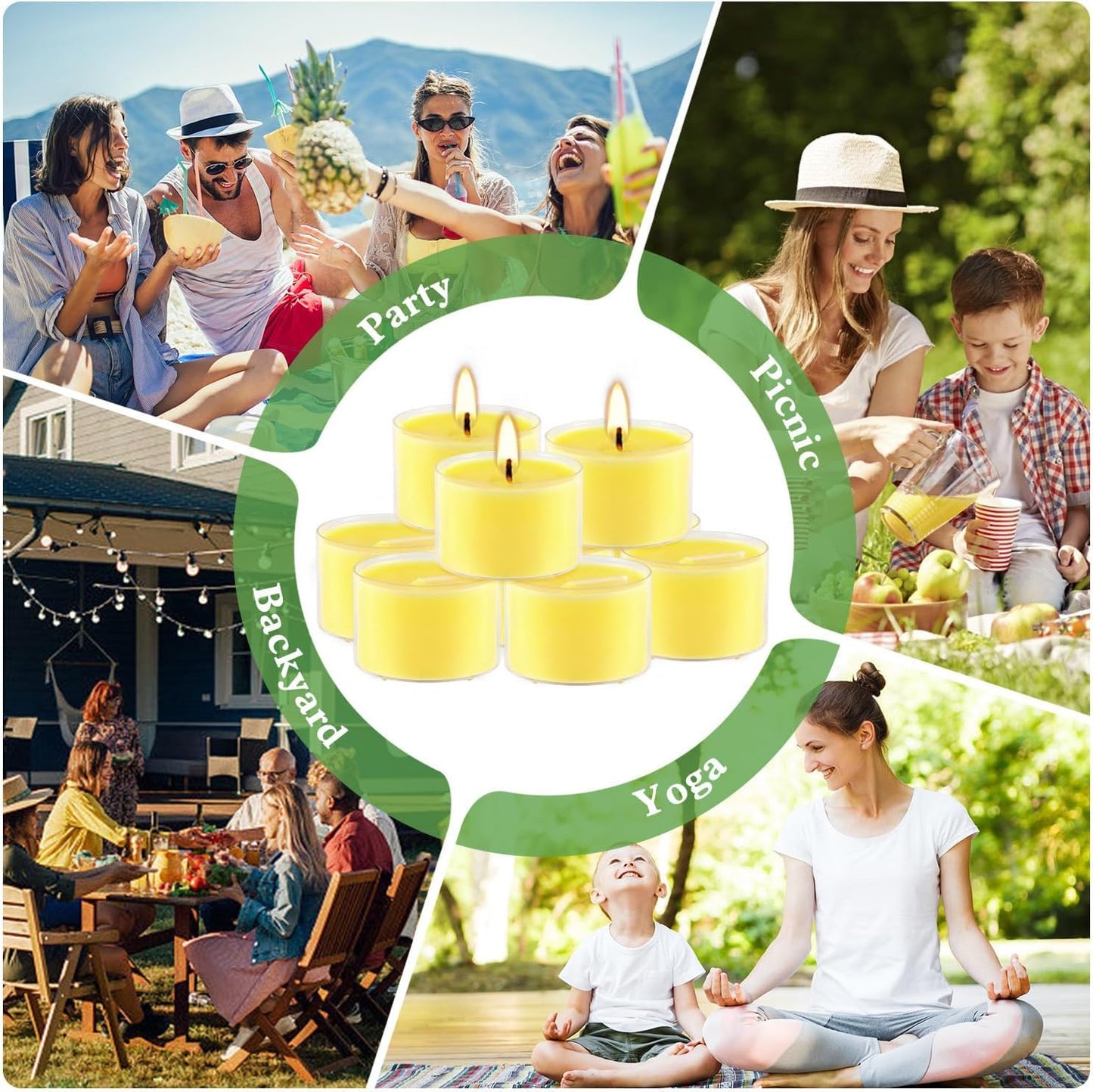 Fclayvts 8-Hour 100 Pack Citronella Tealight Candles, Outdoor and Indoor Summer Scented Candle,Natural Soy Wax Candle for Home Patio Garden Yard Balcony,BBQ Birthday Emergency