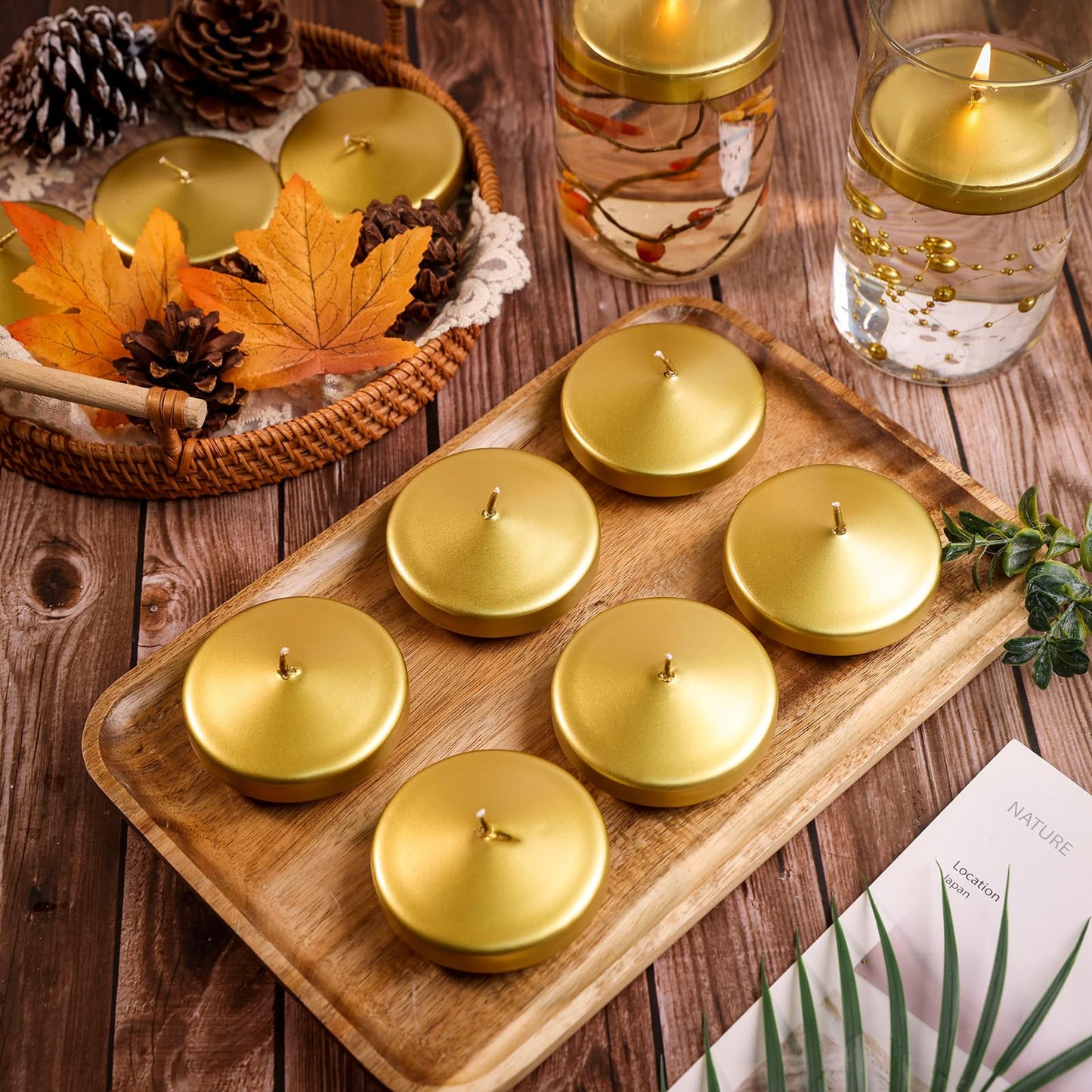 3 inch Floating Candles 36 Packs Gold Floating Candle for Centerpieces 8-9 Hours Floating Candles 3” Water Candles for Cylinder Vases, Pool, Wedding, Mother's Day