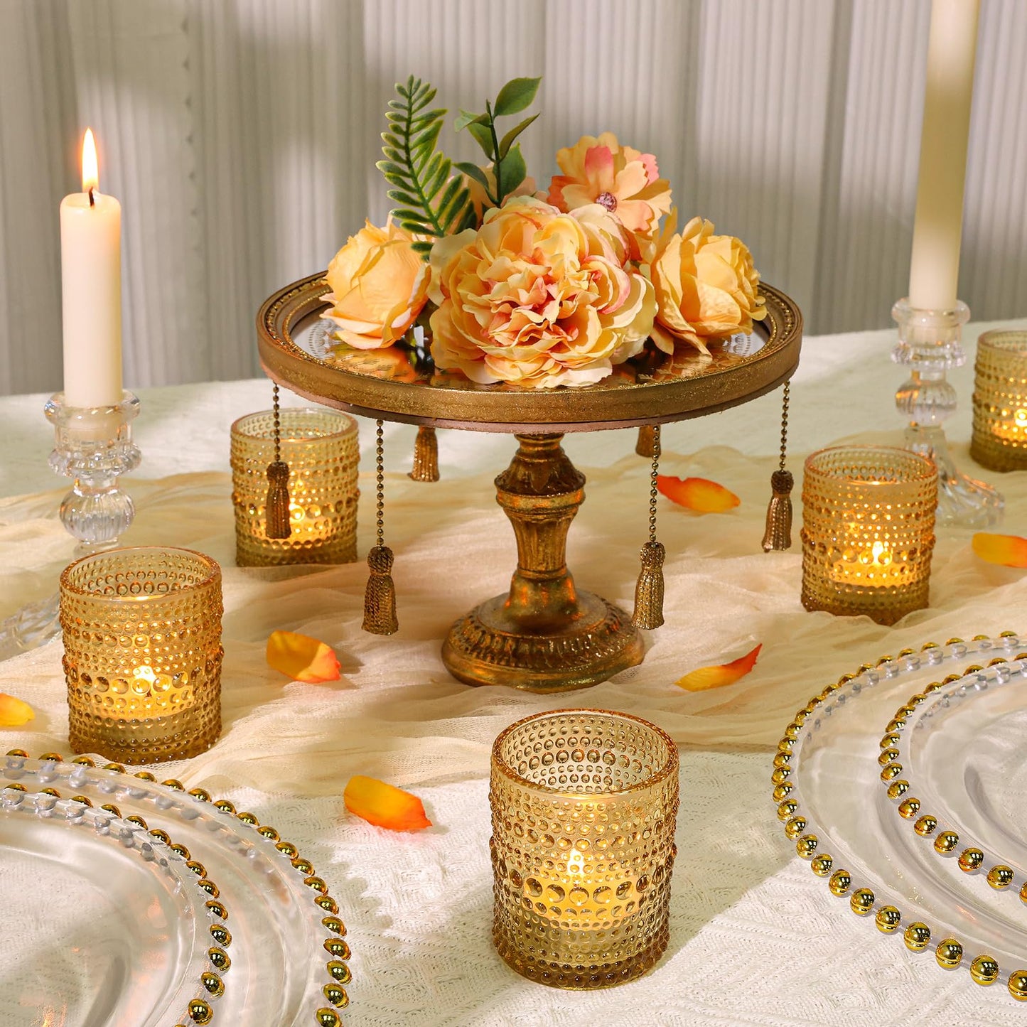 SUPMIND 24 Pcs Votive Candle Holders, Glass Holders Bulk for Table Centerpiece, Tea Lights Candle Holders for Wedding Shower, Party and Home Decor Golden
