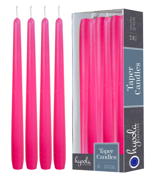 Hyoola 12 Pack Tall Taper Candles - 14 Inch Hot Pink - Fuchsia Dripless, Unscented Dinner Candle - Paraffin Wax with Cotton Wicks - 12 Hour Burn Time