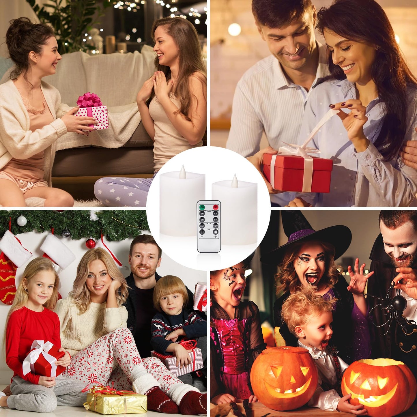 Woocodowe 3"x4" Flickering Flameless Battery Candles with Timer, White Realistic LED Pillar Candles, Set of 2 Large Remote-Operated Candles for Home Indoor/Outdoor & Holiday Decor