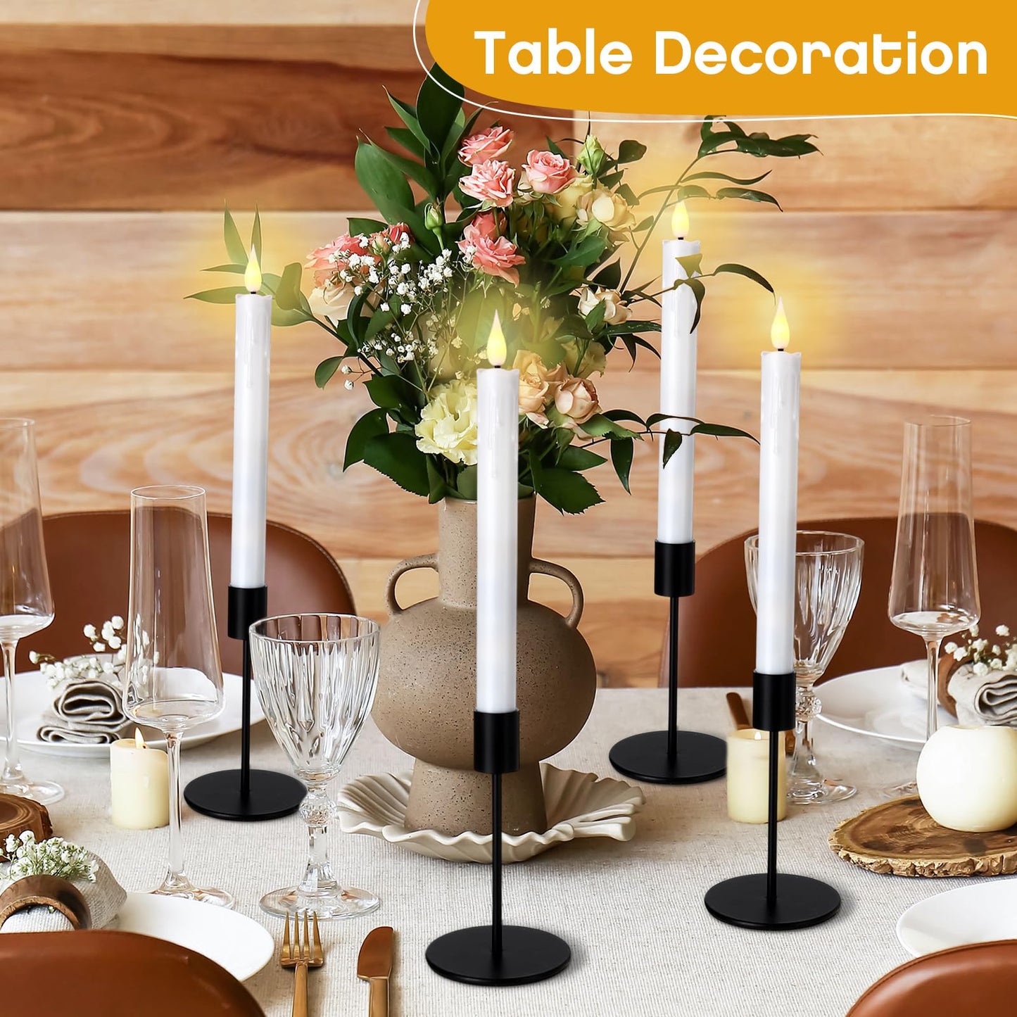 Baquler 24 Pcs 8.9 Inch Flameless Taper Candles Dripless Battery Operated LED Flickering Candlesticks Window Candle with 3D Flickering Flame for Easter Home Wedding Dinner Church Decor