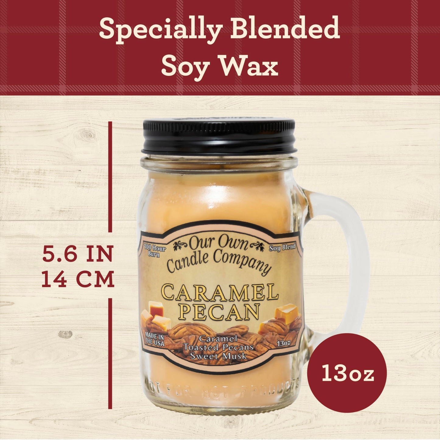 Our Own Candle Company Caramel Pecan Scented Mason Jar Candle, 100 Hour Burn Time - 13 Ounces